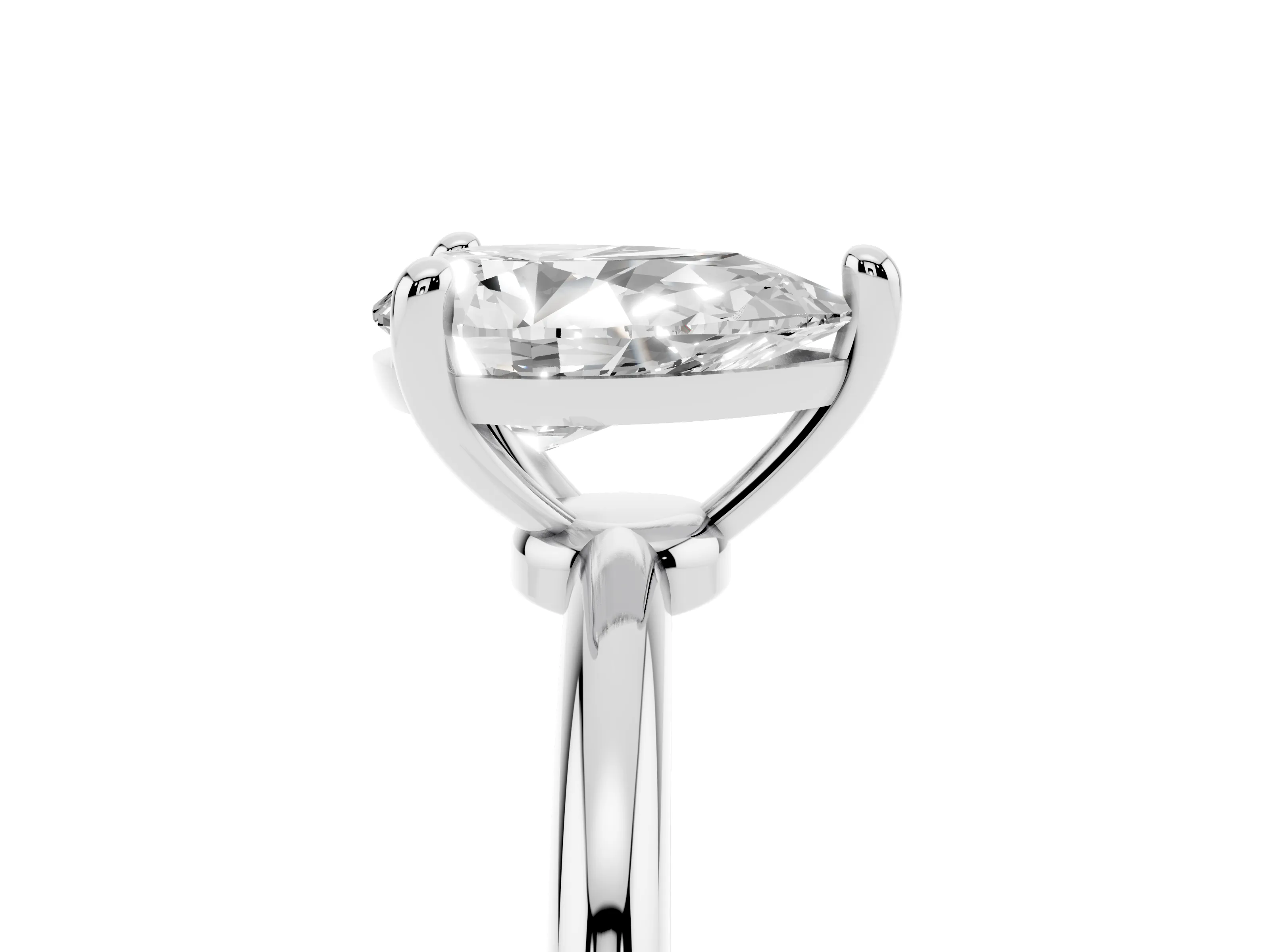 Pear Cut Diamond Solitaire Ring Set in Silver with Secure Prong Setting on a Classic Band