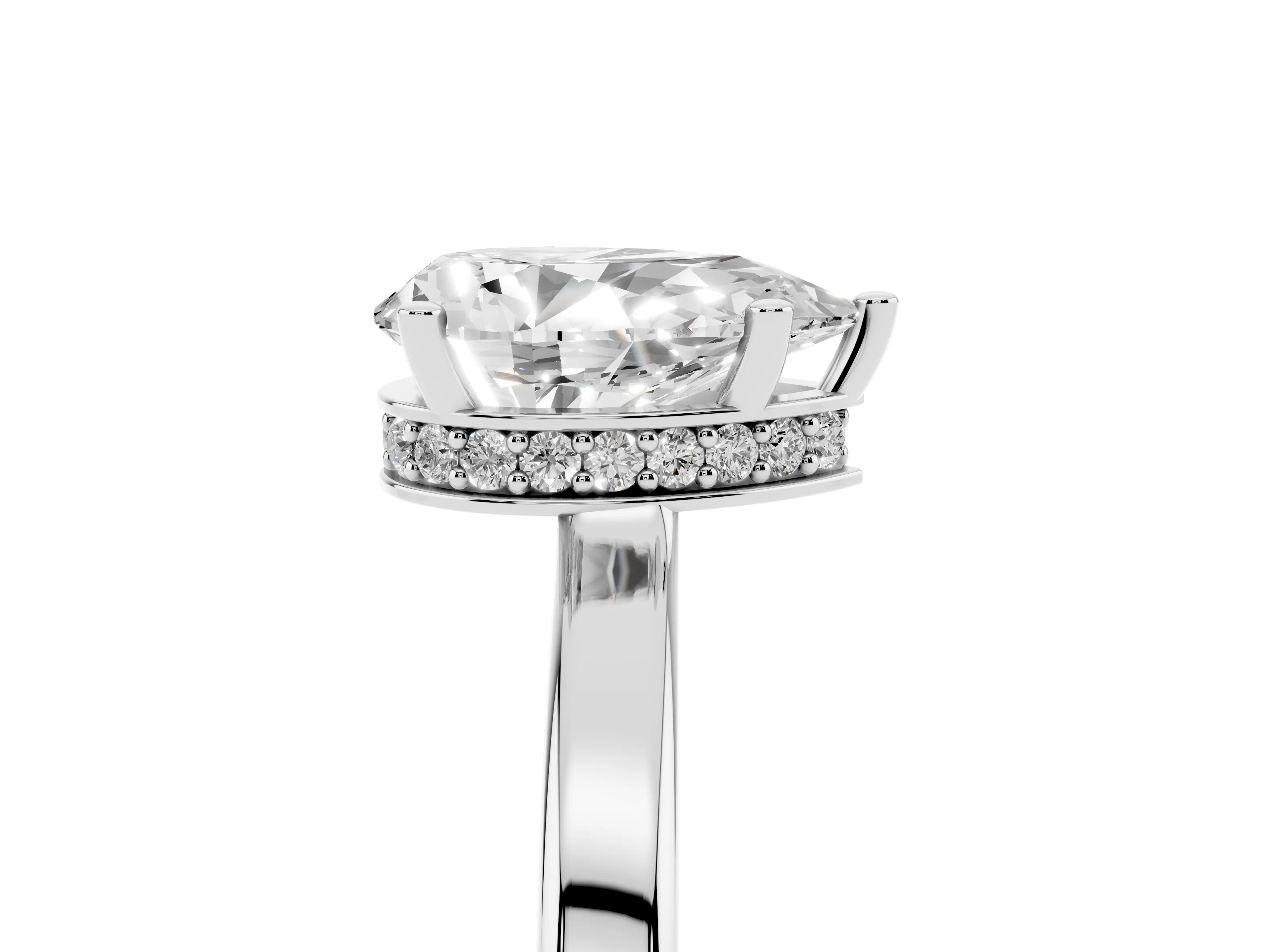 Pear Cut Diamond Solitaire Engagement Ring Set in Platinum with Prong Setting on a Plain Band