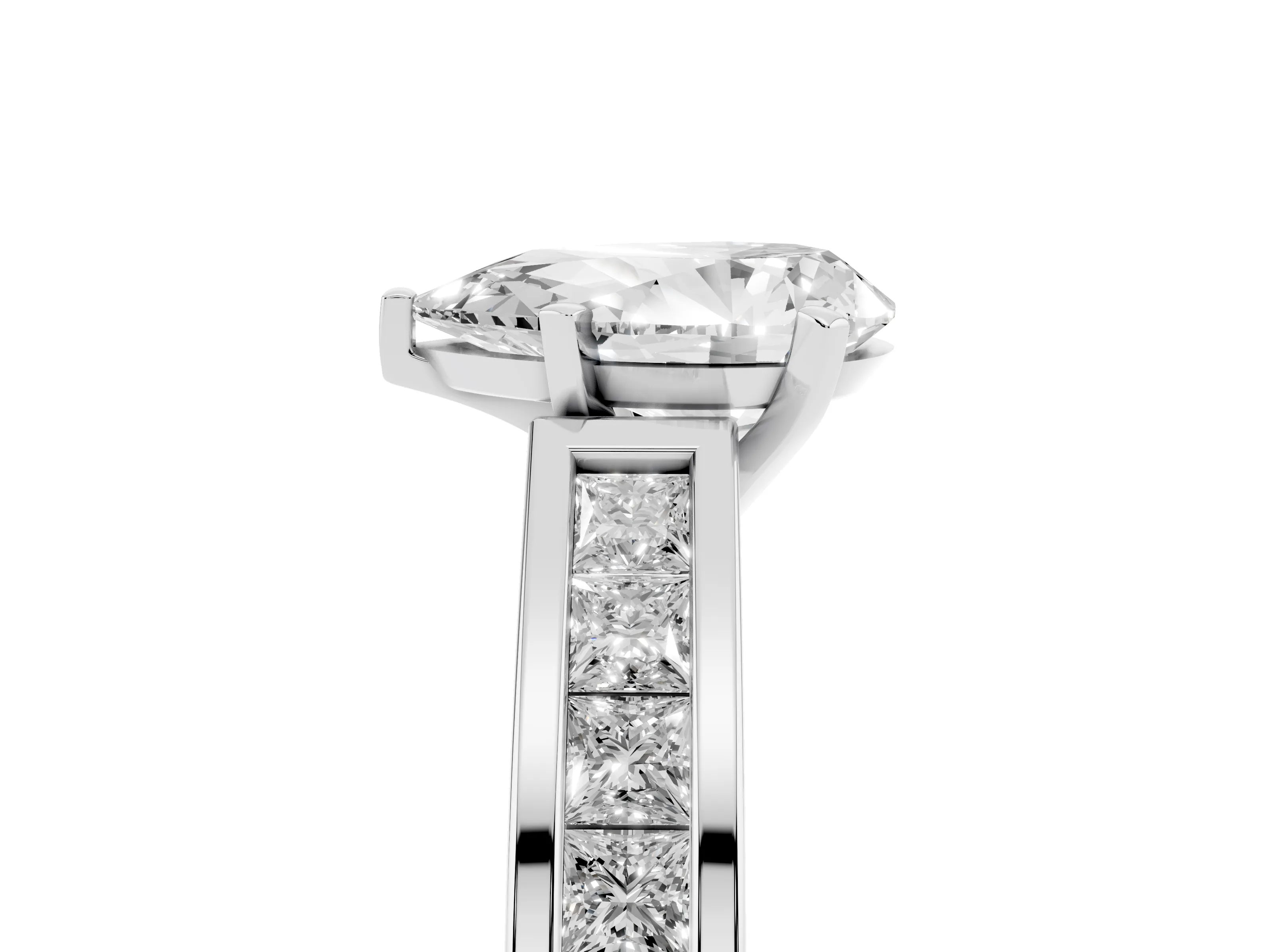 Pear Cut Diamond Solitaire Ring Set in Silver with Channel-Set Band and Prong Setting