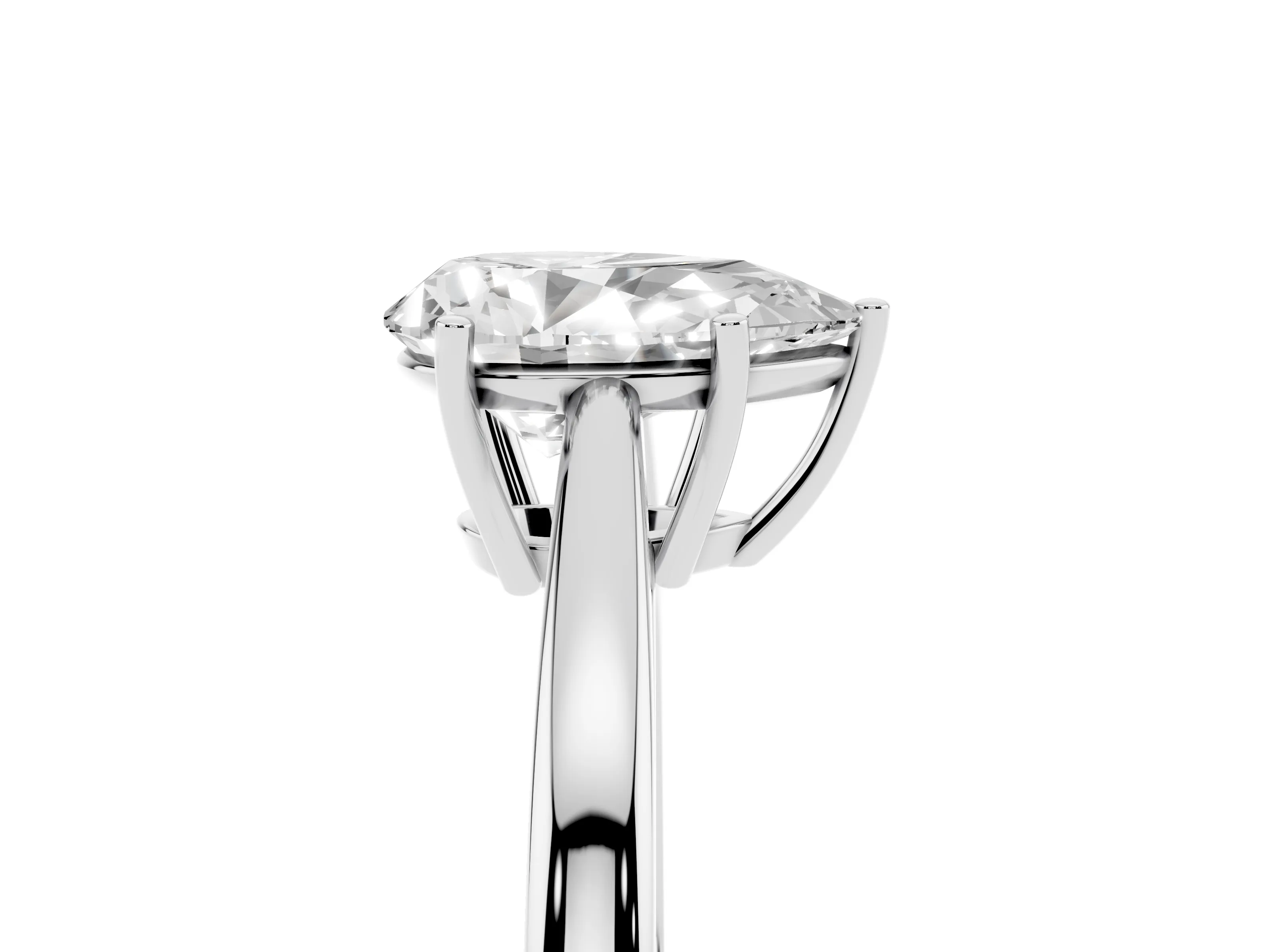 Pear Cut Diamond Solitaire Ring Set in White gold with Split Shank and Prong Setting