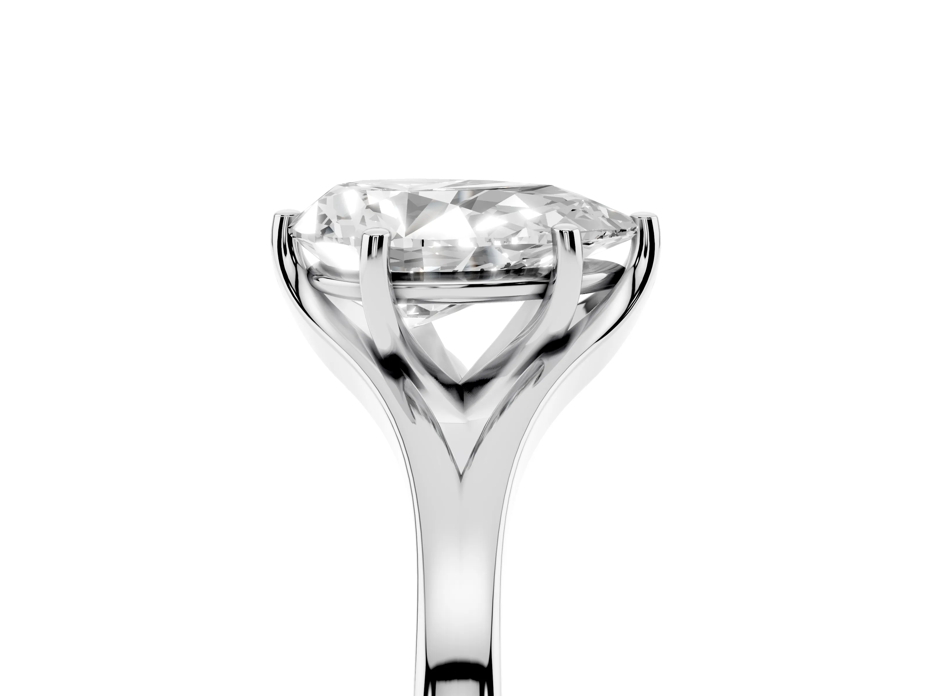 Pear Cut Diamond Solitaire Ring Set in Silver with Polished Tapered Band and Prong Setting