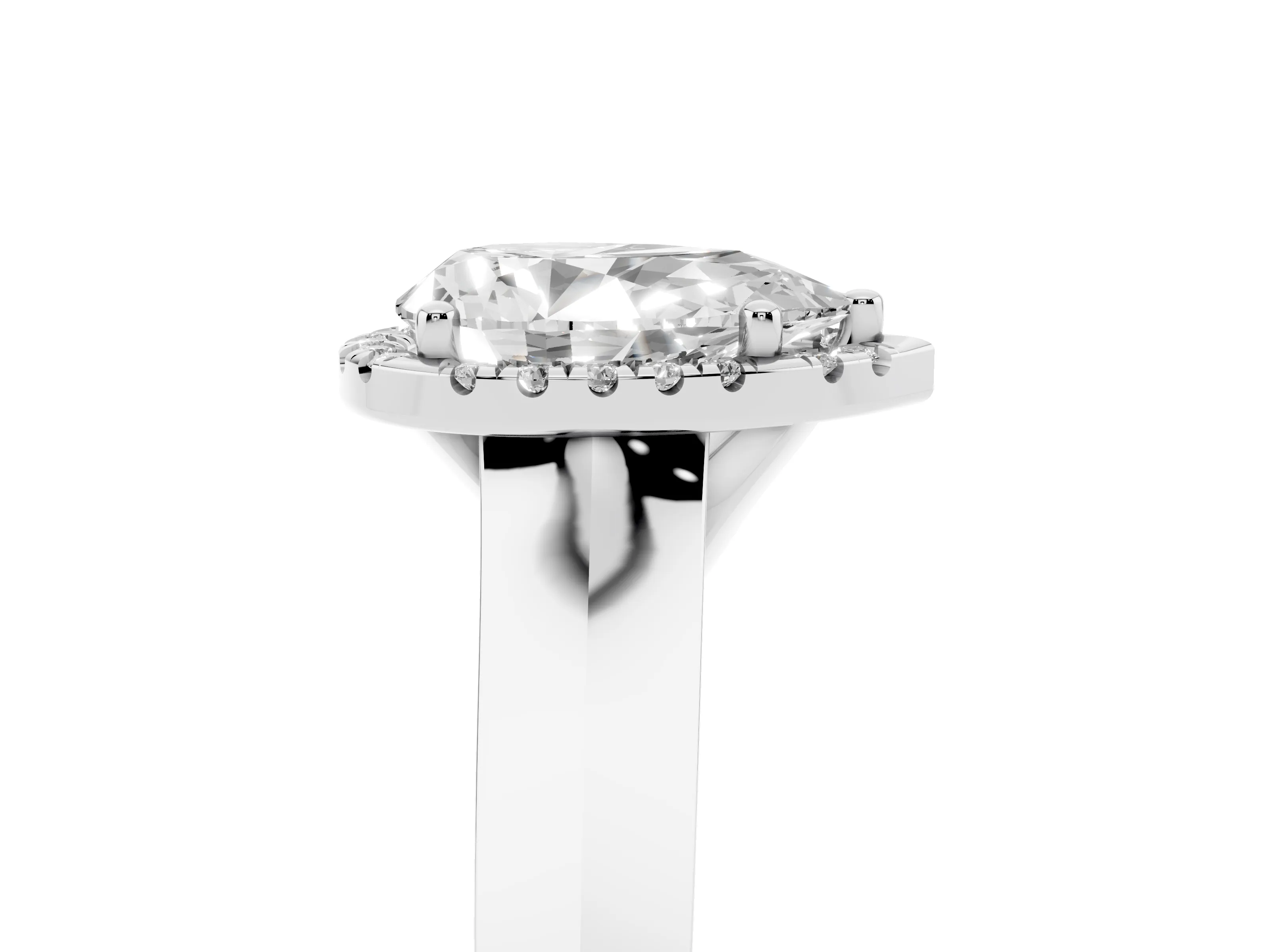 Pear Cut Diamond Halo Ring Set in Platinum with Cathedral Band and Prong Setting