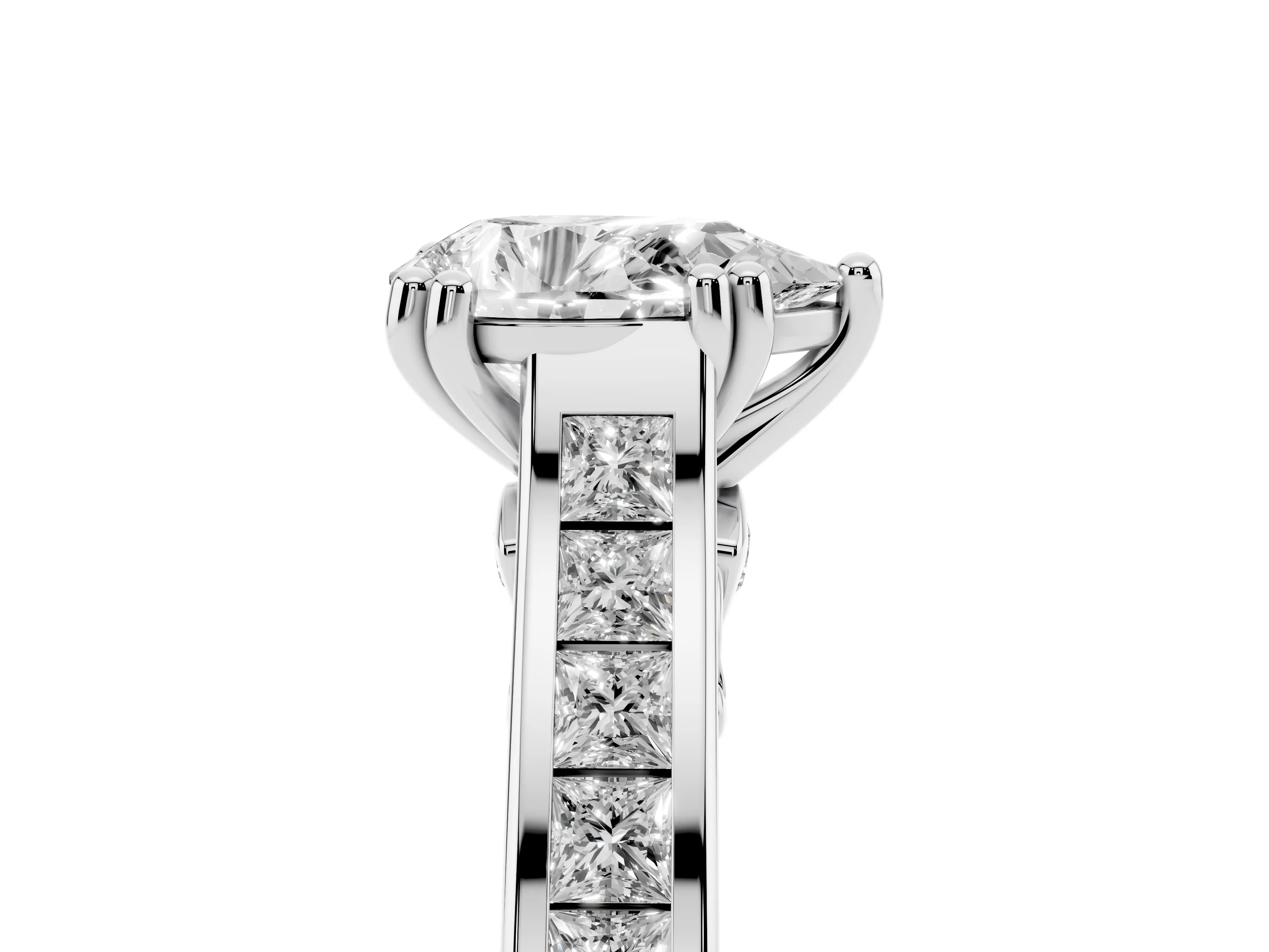 Pear Cut Diamond Channel Set Solitaire Engagement Ring Set in Platinum with Prong Setting