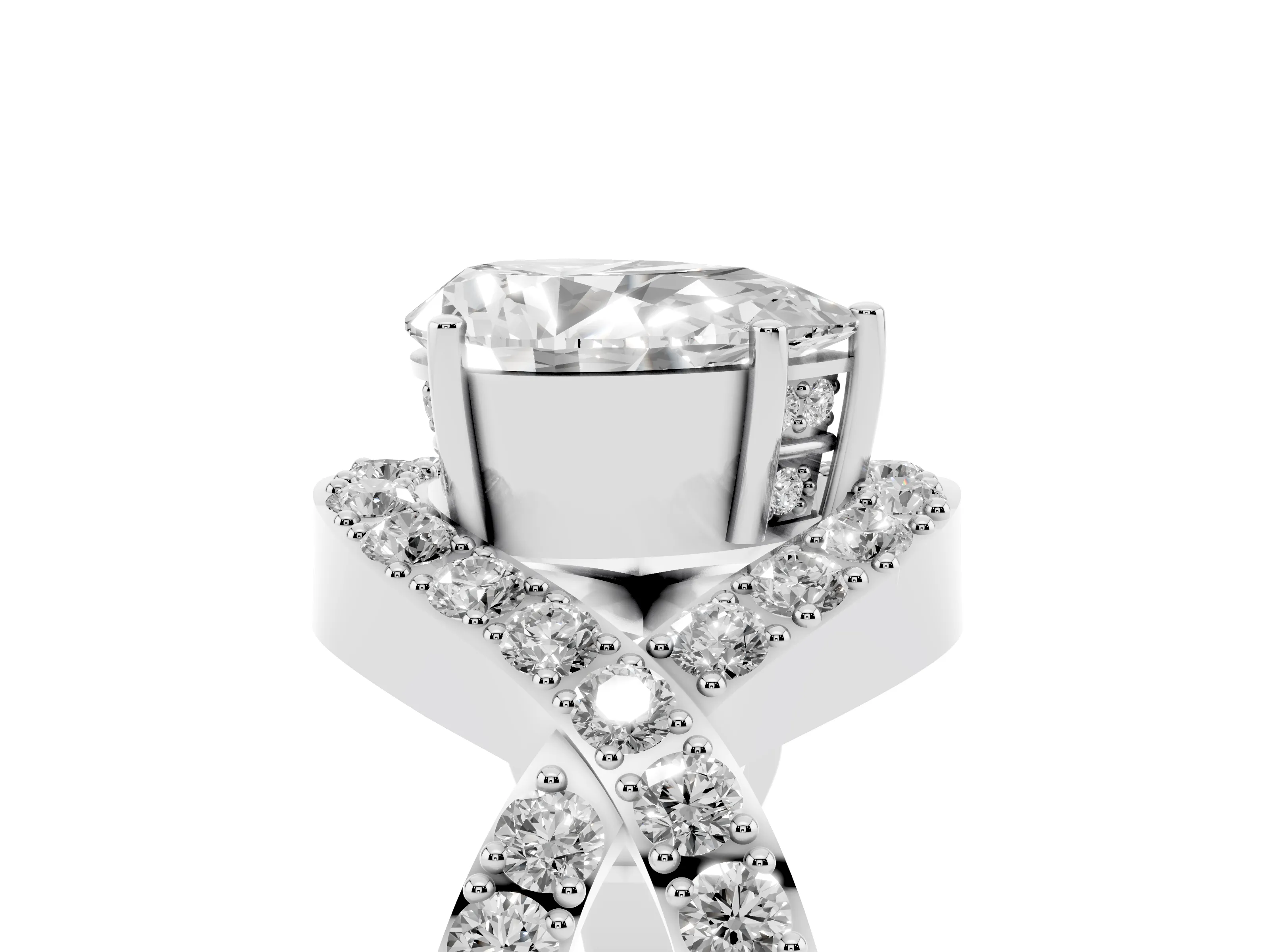 Pear Cut Diamond Solitaire Twist Band Pavé Engagement Ring Set in Platinum