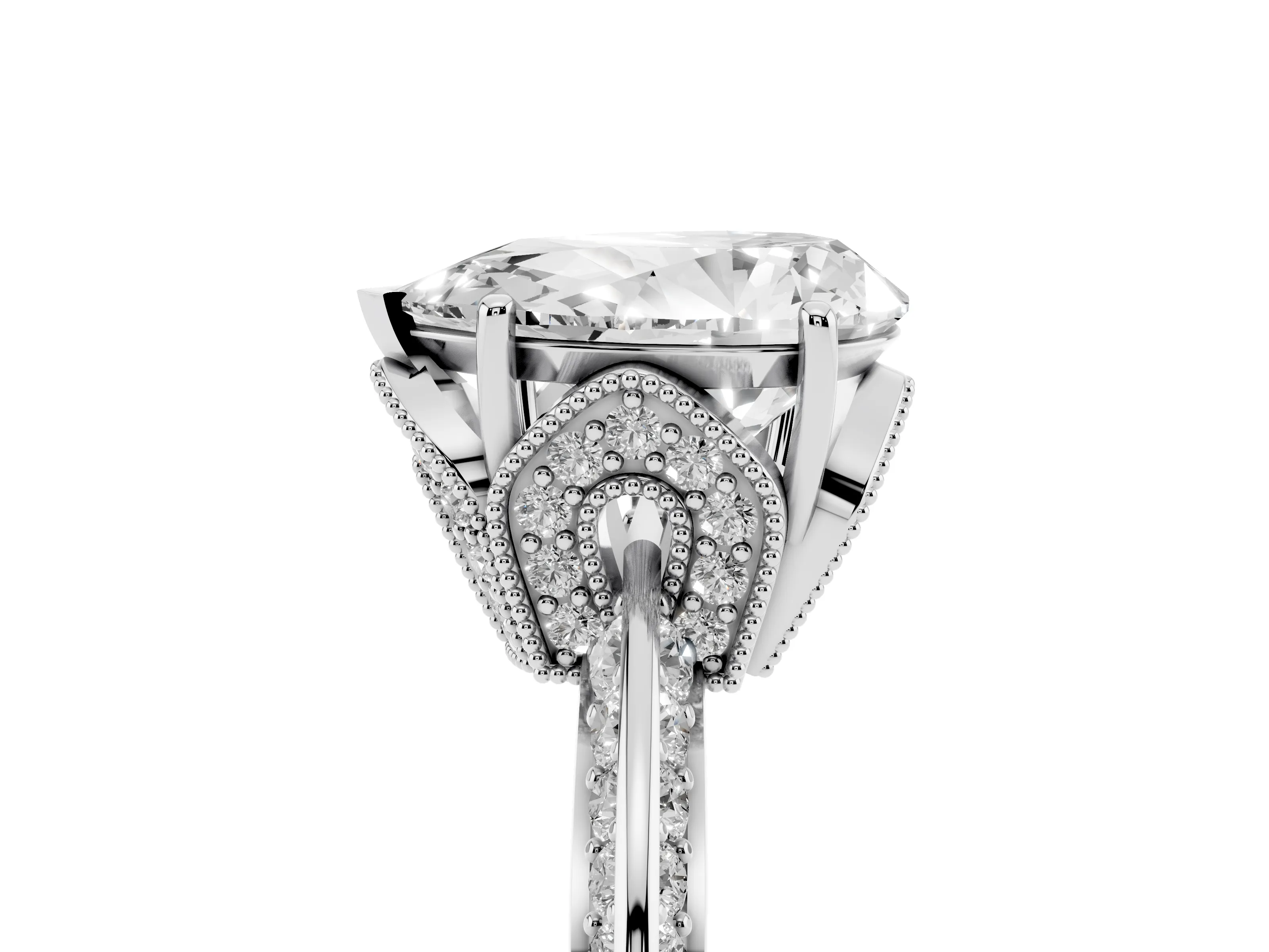 Pear Cut Diamond Solitaire Engagement Ring Set in Silver with Pavé Split Shank and Prong Setting