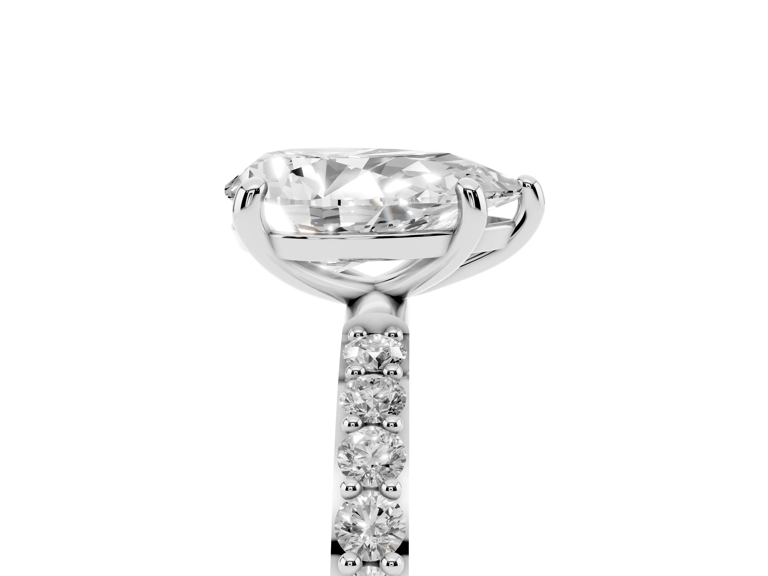 Pear Cut Diamond Solitaire Ring Set in Platinum with Round Pavé Band and Prong Setting