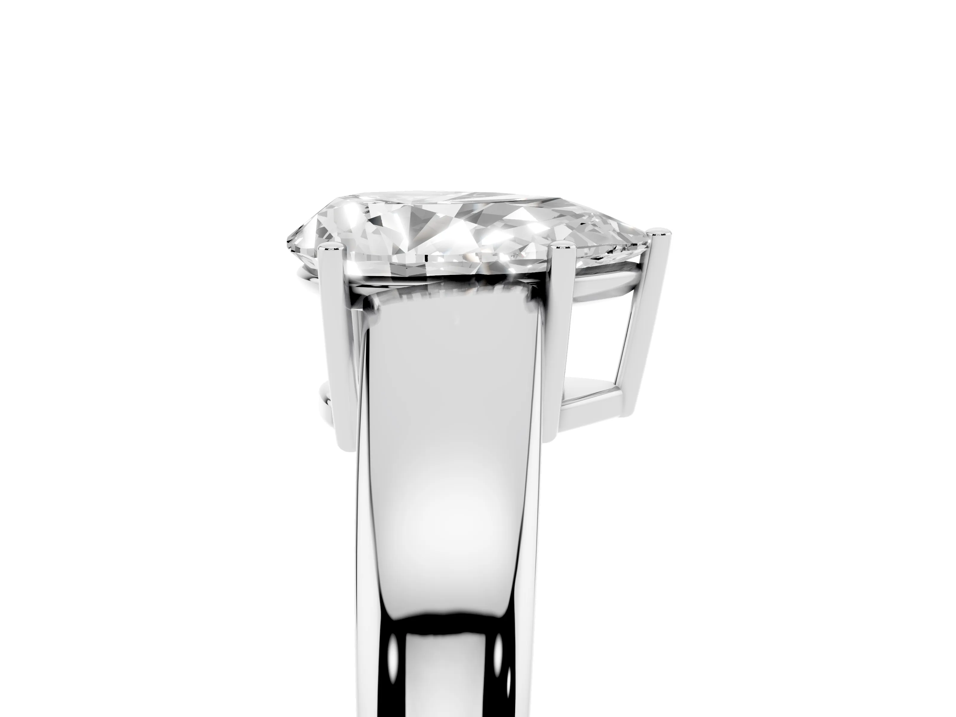 Pear Cut Diamond Solitaire Ring Set in White gold with Tapered Band and Prong Setting