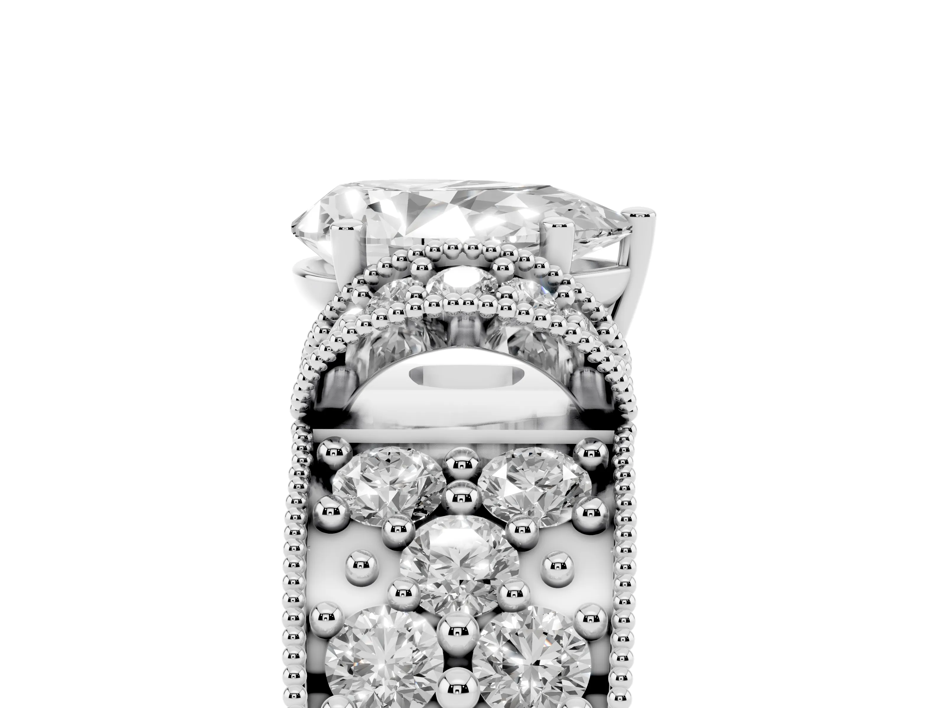 Pear Cut Diamond Milgrain Halo Pavé Engagement Ring Set in Platinum with Prong Setting