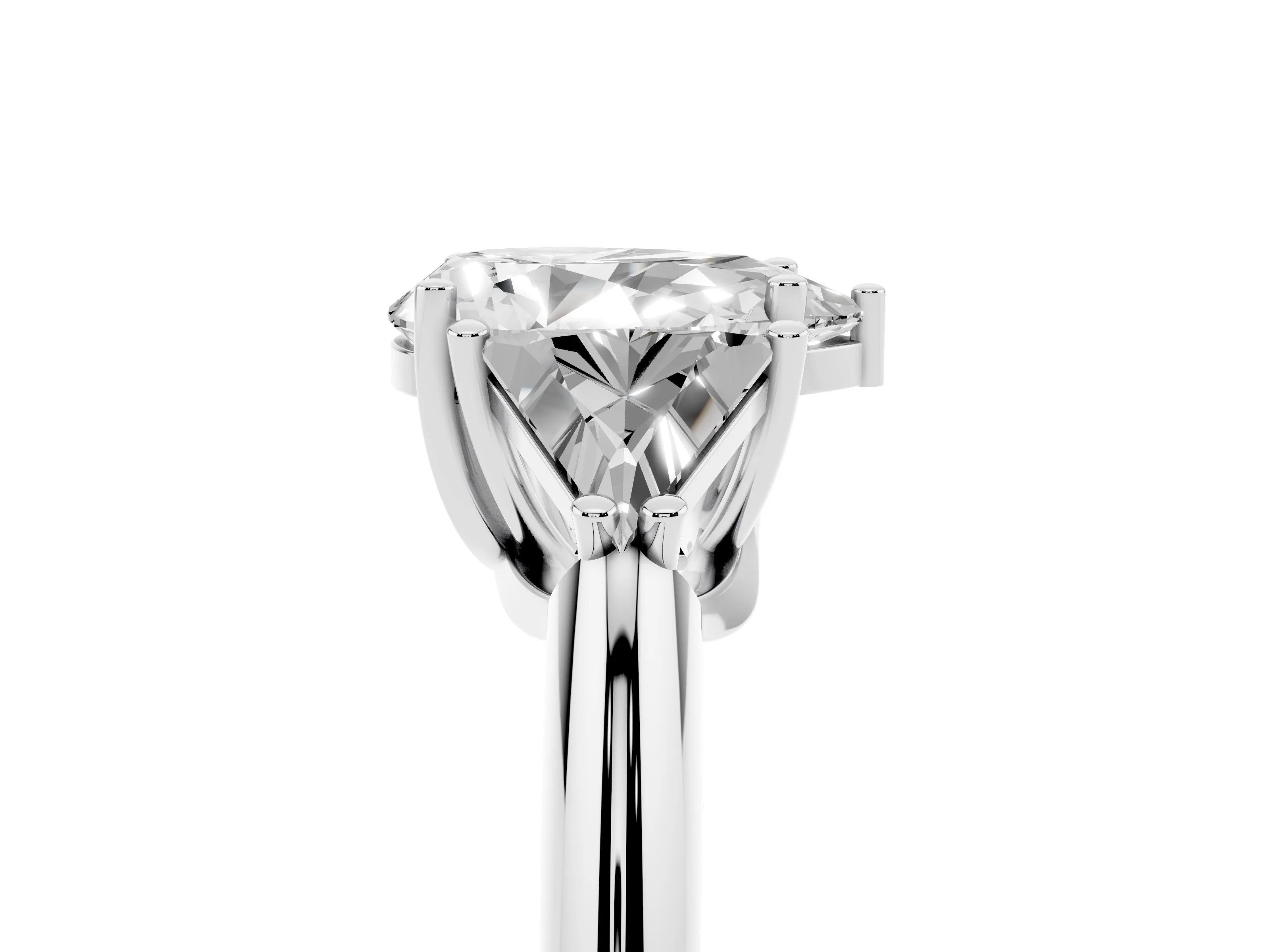 Pear Cut Diamond Three-Stone Engagement Ring Set in Silver with Trillion Side Stones