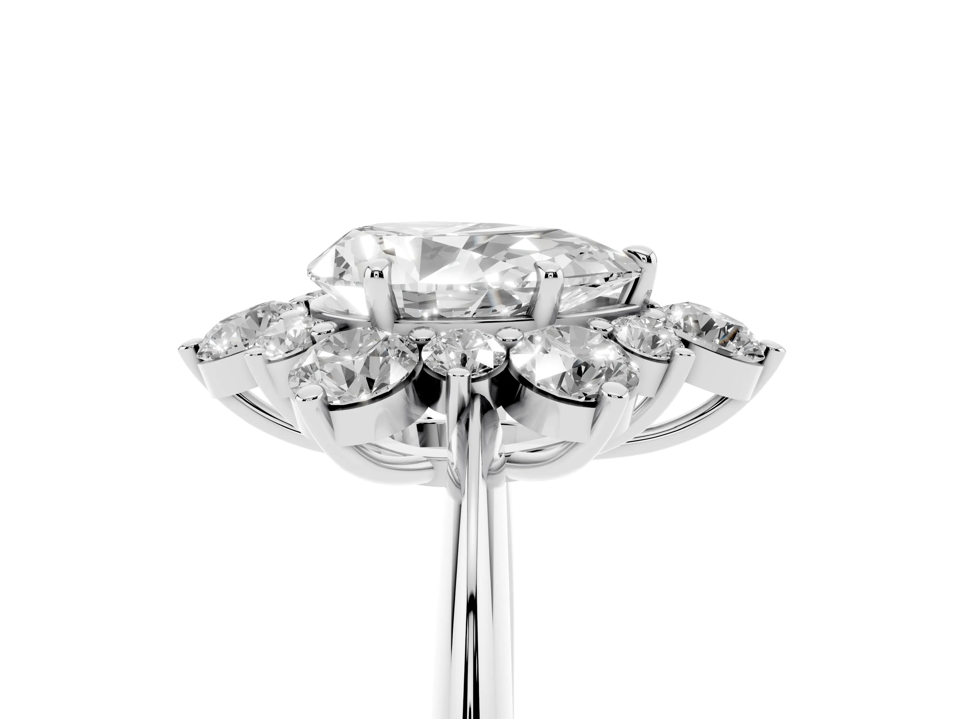 Pear Cut Diamond Cluster Halo Ring Set in Platinum with Solitaire Band and Prong Setting