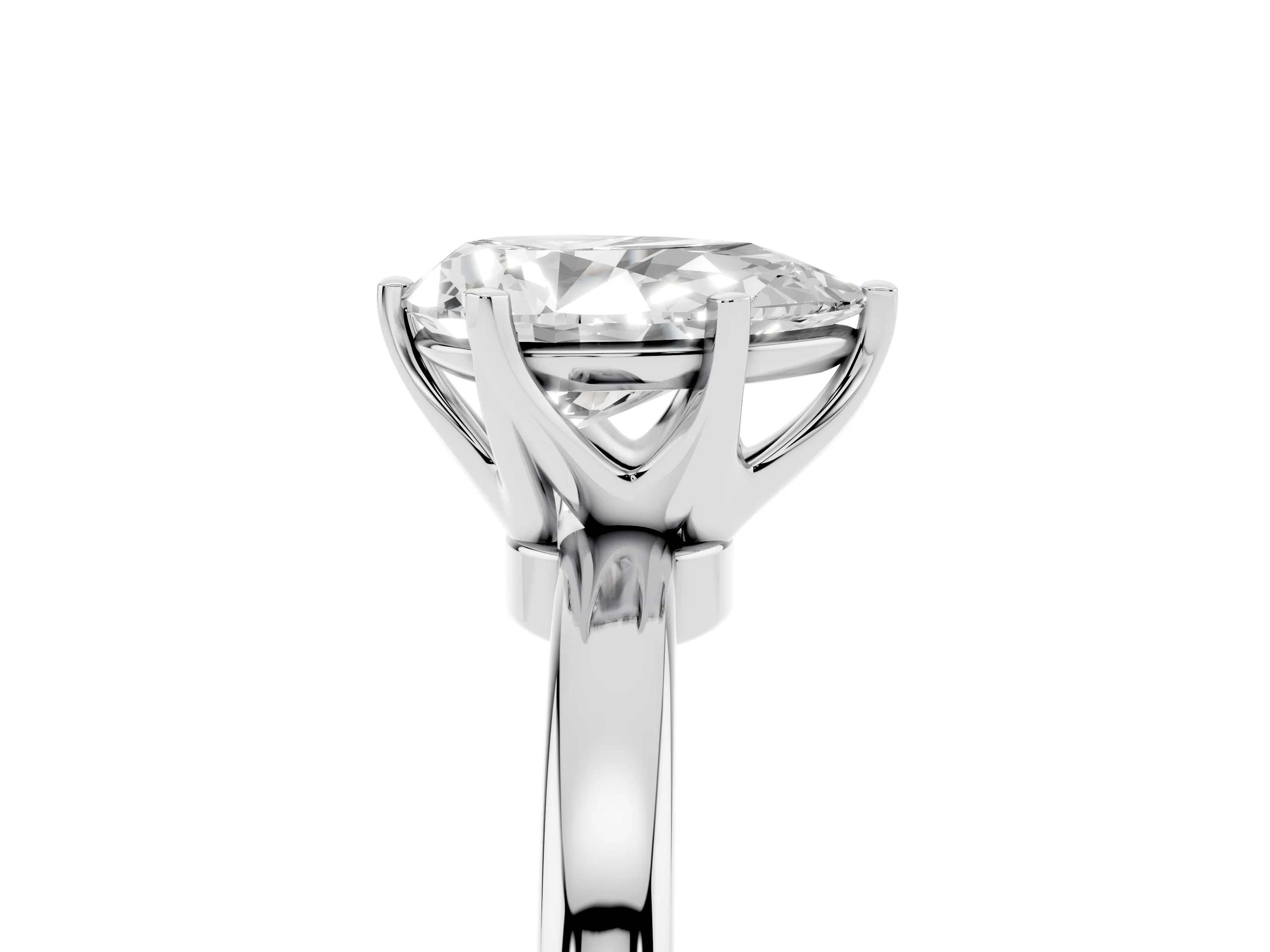 Pear Cut Diamond Solitaire Ring Set in White gold with Raised Prong Setting on a Classic Band