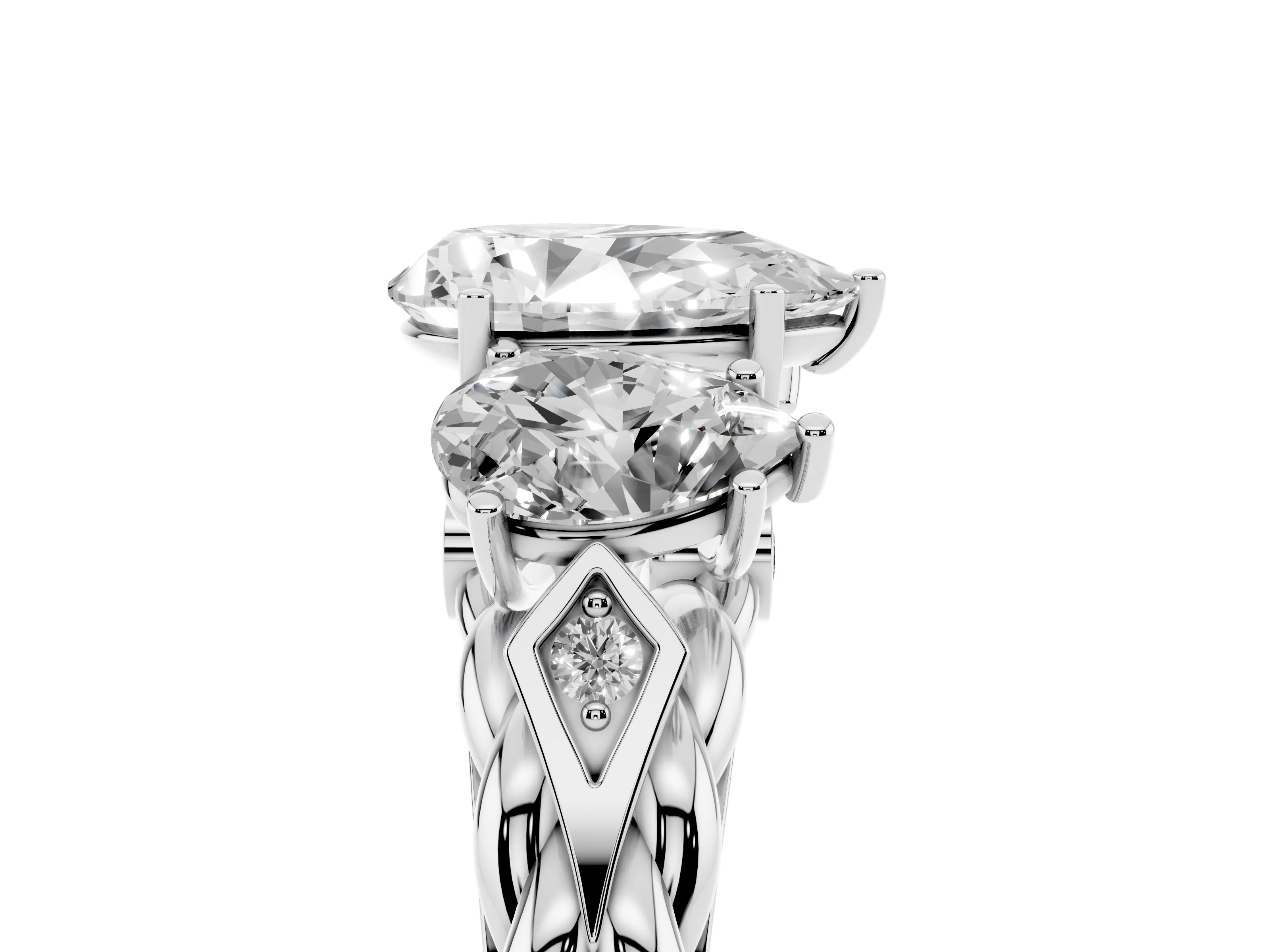 Pear Cut Diamond Three-Stone Ring Set in Platinum with Braided Band