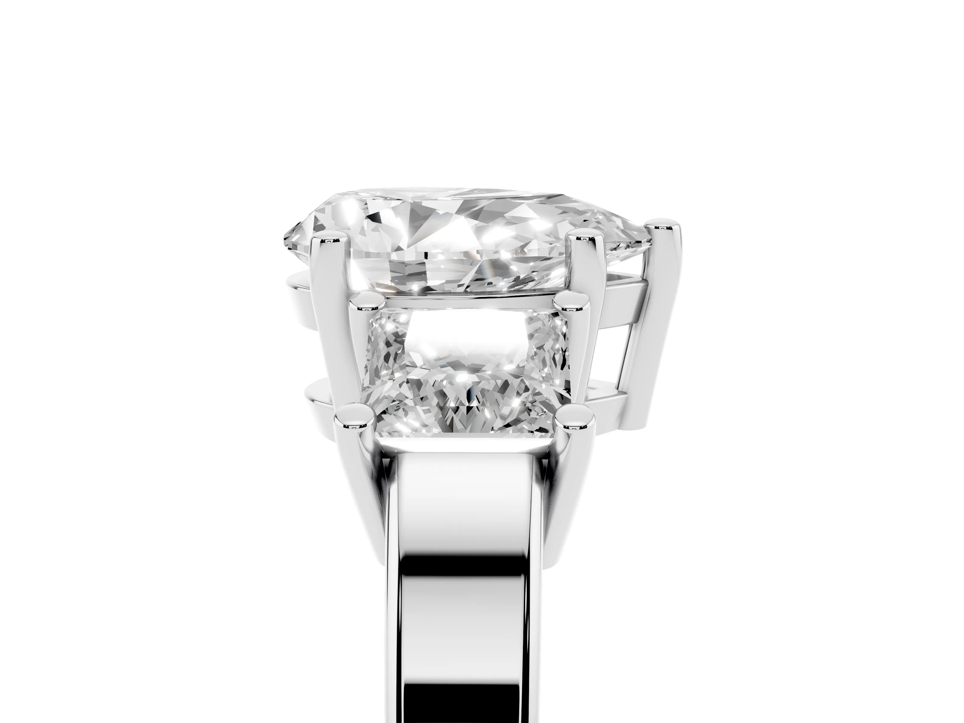 Three-Stone Pear Cut Diamond Solitaire Ring Set in Platinum with Prong Setting
