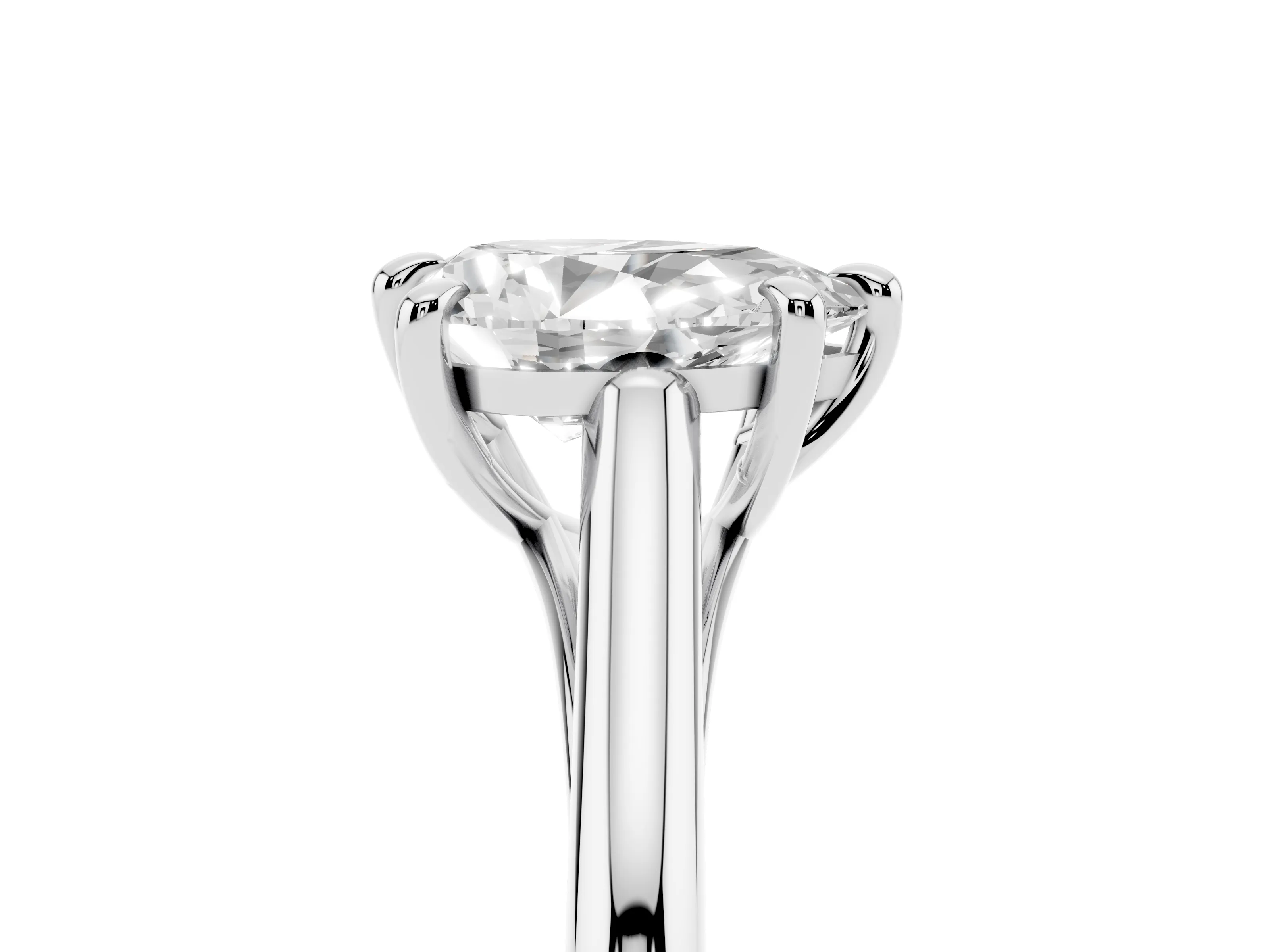 Pear Cut Diamond Solitaire Engagement Ring Set in White gold with Prong Setting and Plain Classic Band