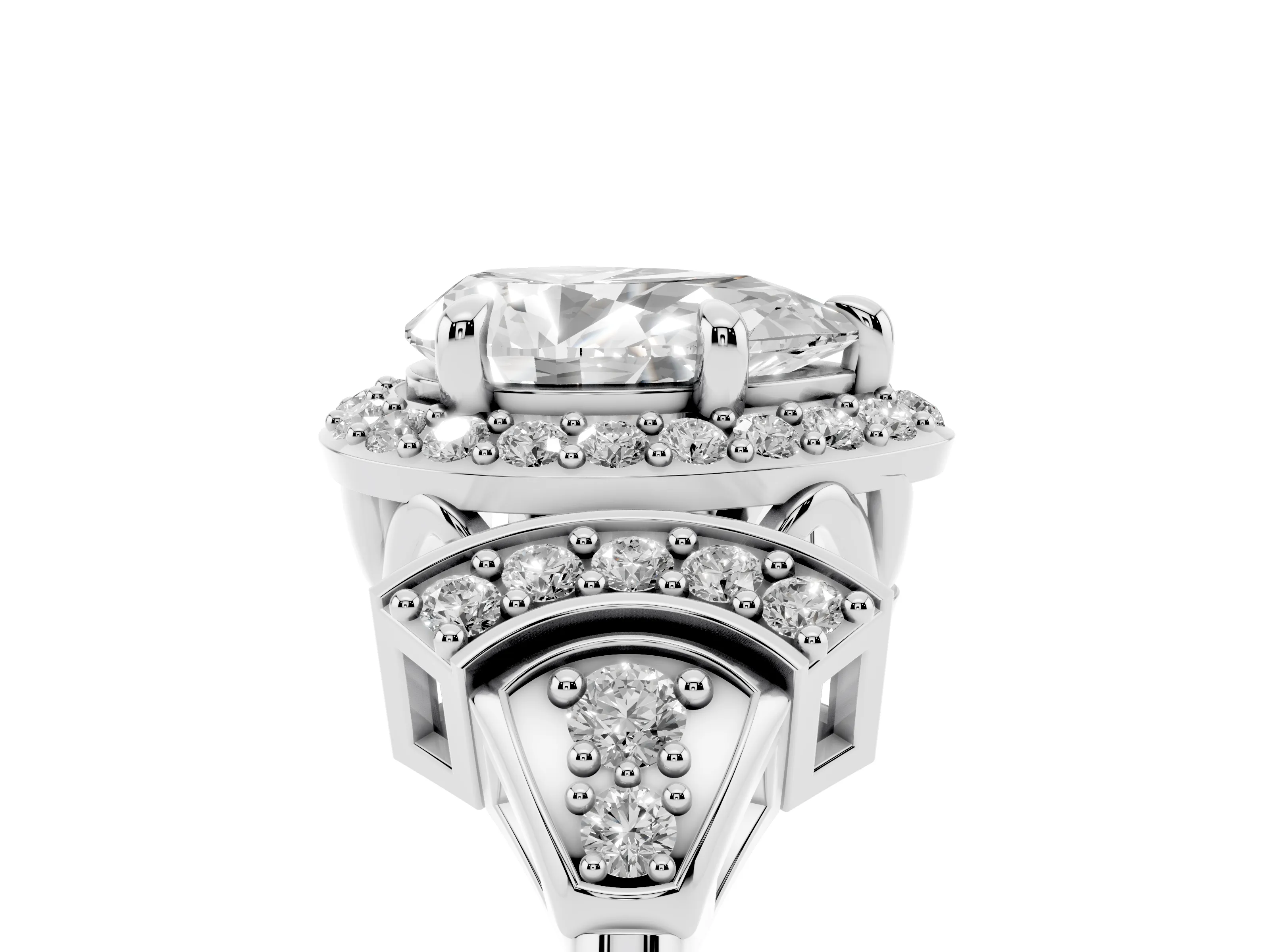 Pear Cut Diamond Halo Engagement Ring Set in Platinum with Accent Stone Split Shank