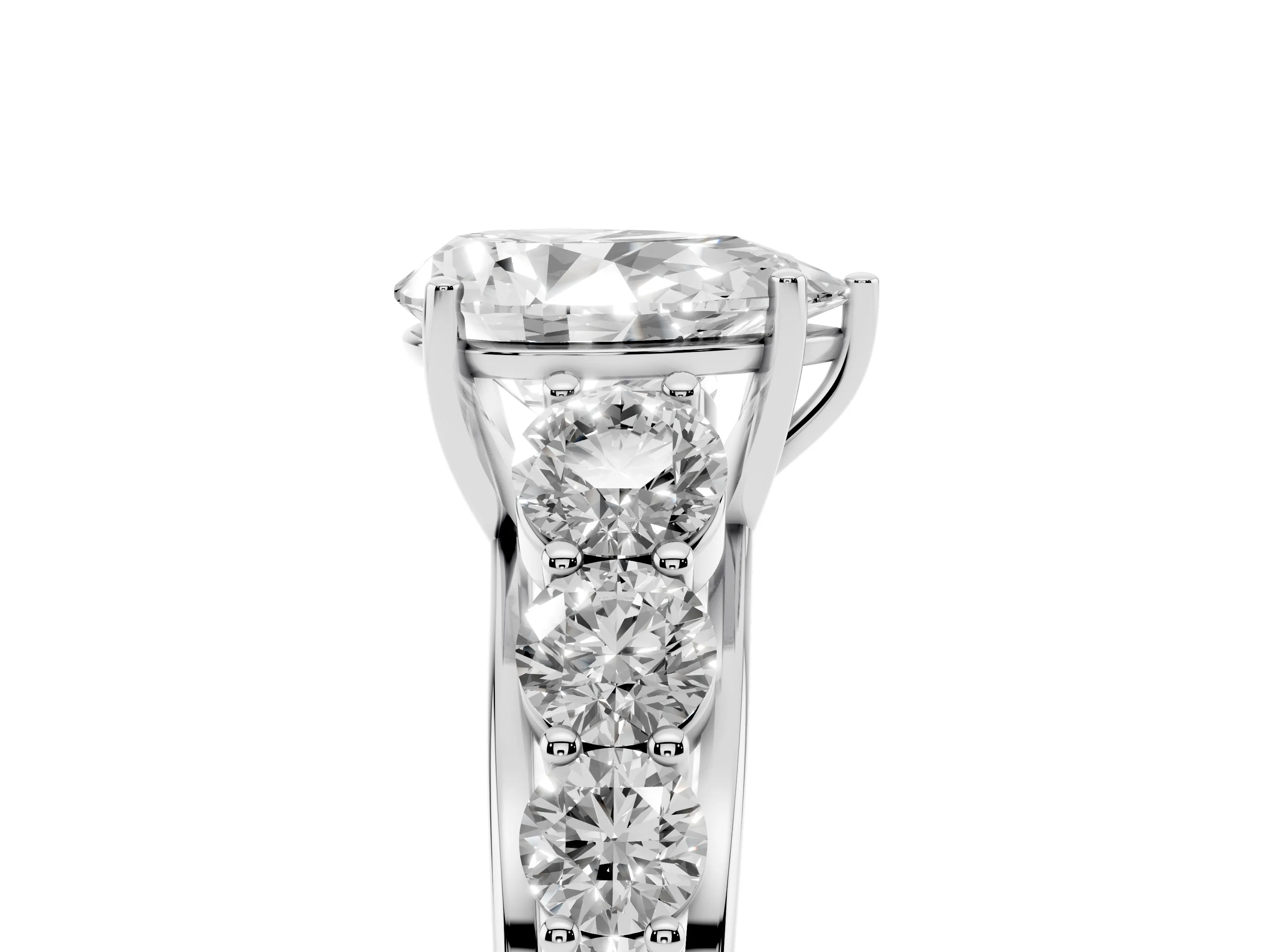 Pear Cut Diamond Solitaire Ring Set in White gold with Pavé-Set Band and Prong Setting
