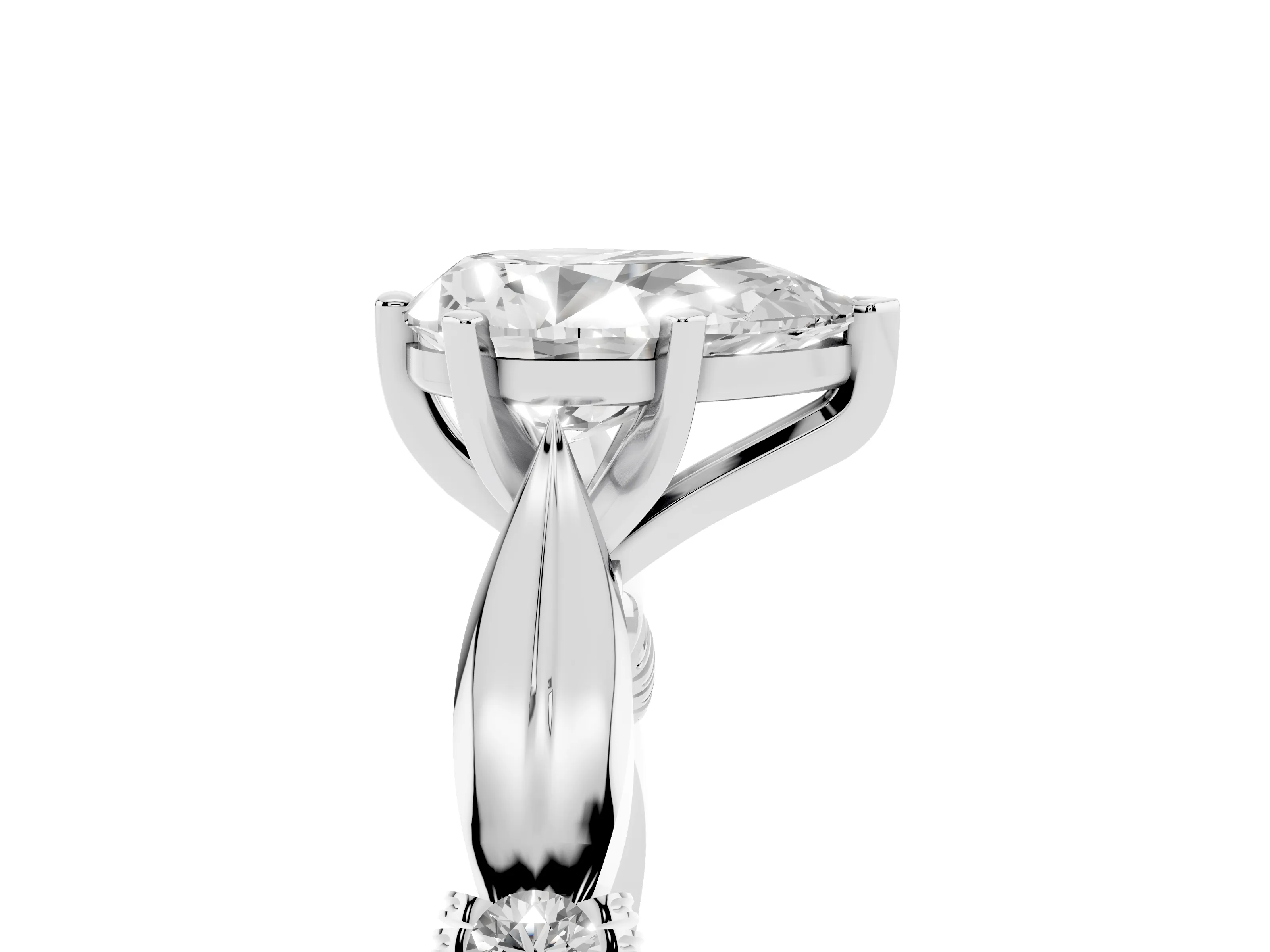 Pear Cut Diamond Solitaire Twisted Band Ring Set in White gold with Accent Stones and Prong Setting