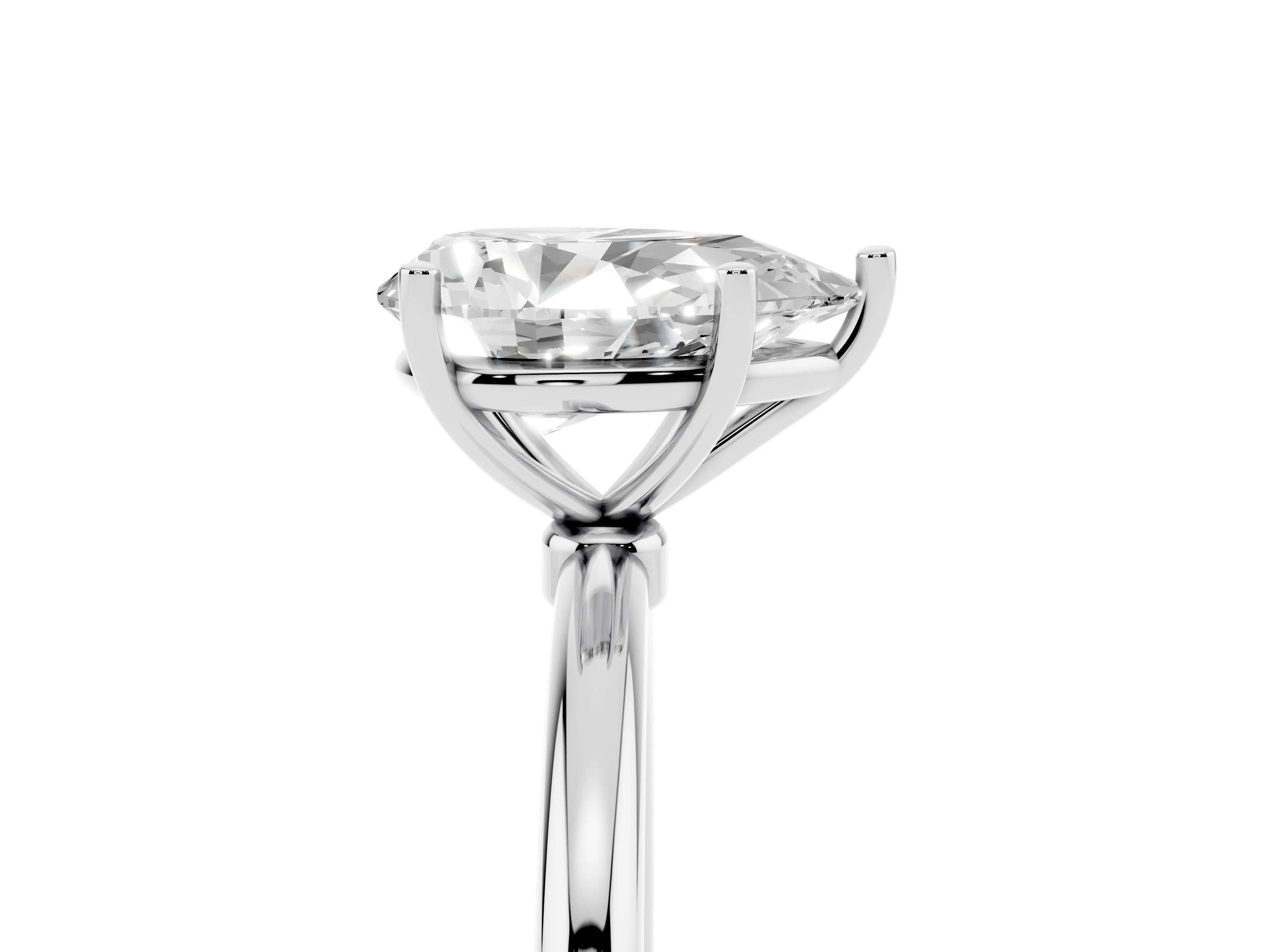 Pear Cut Diamond Solitaire Engagement Ring Set in Silver with Thin Band and Prong Setting