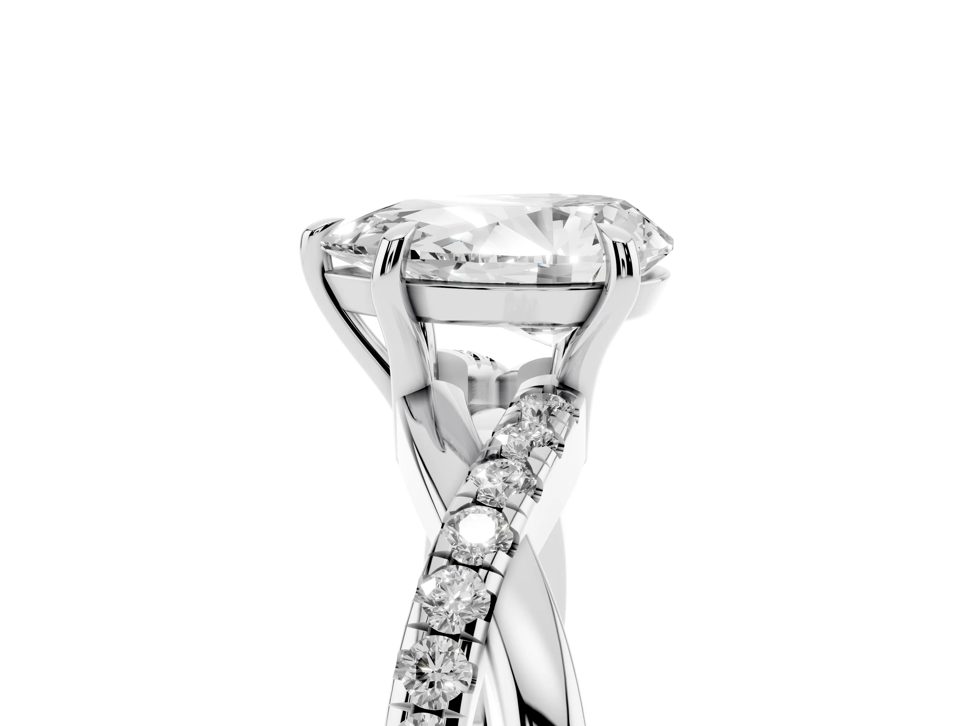 Pear Cut Diamond Twisted Pavé Band Ring Set in Silver with Prong Setting