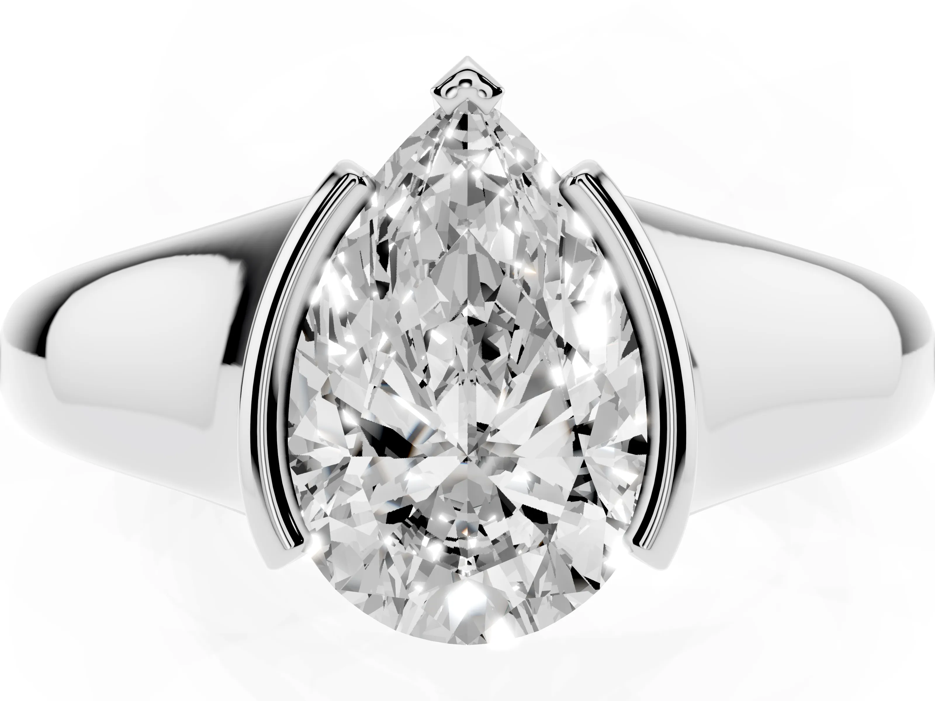 Pear Cut Diamond Solitaire Tension Set Ring Set in Silver with Split Shank Band