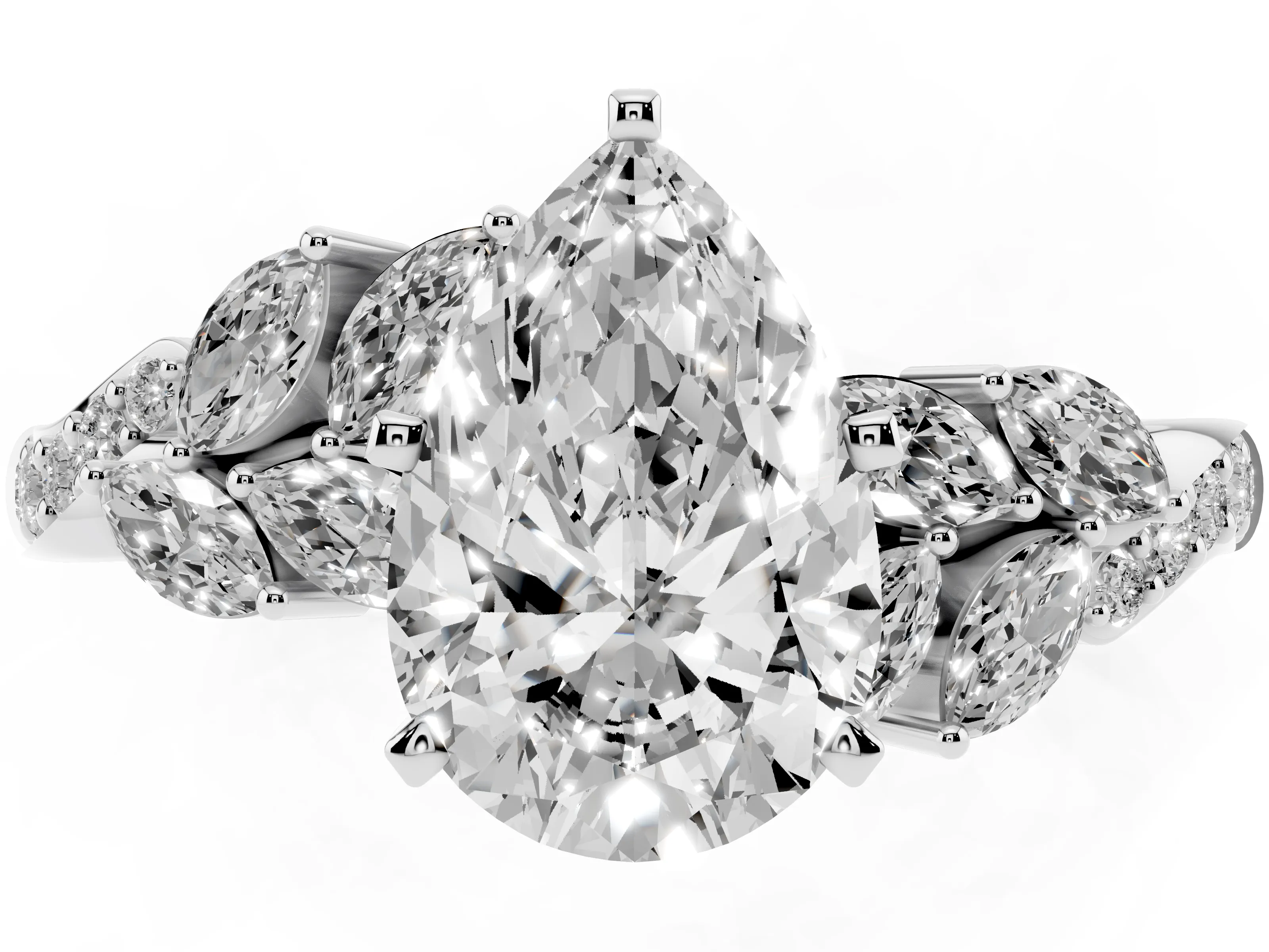 Pear Cut Diamond Solitaire Ring Set in Platinum with Marquise Twist Band and Prong Setting
