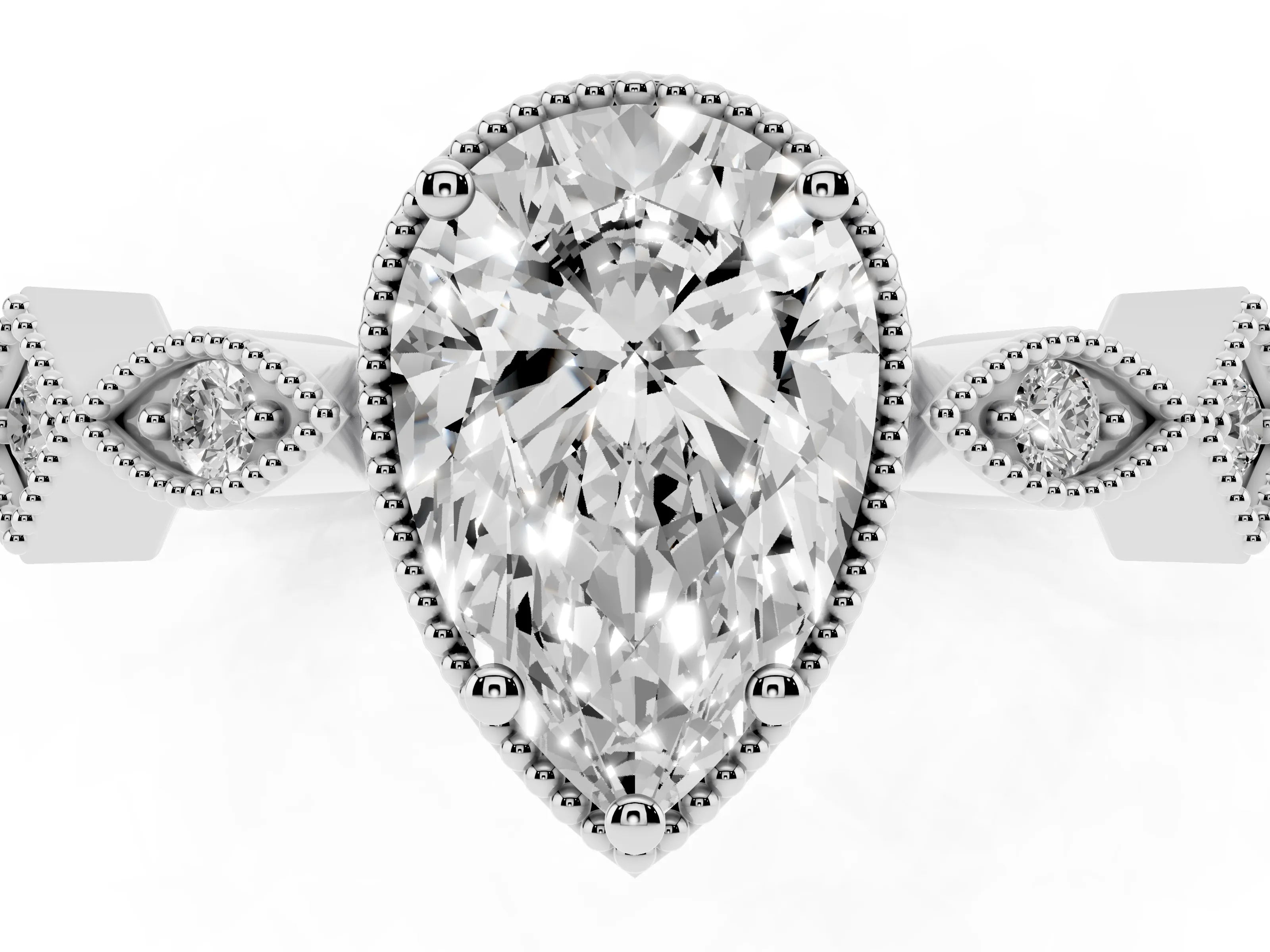 Pear Cut Diamond Milgrain Marquise Twist Band Ring Set in White gold with Prong Setting