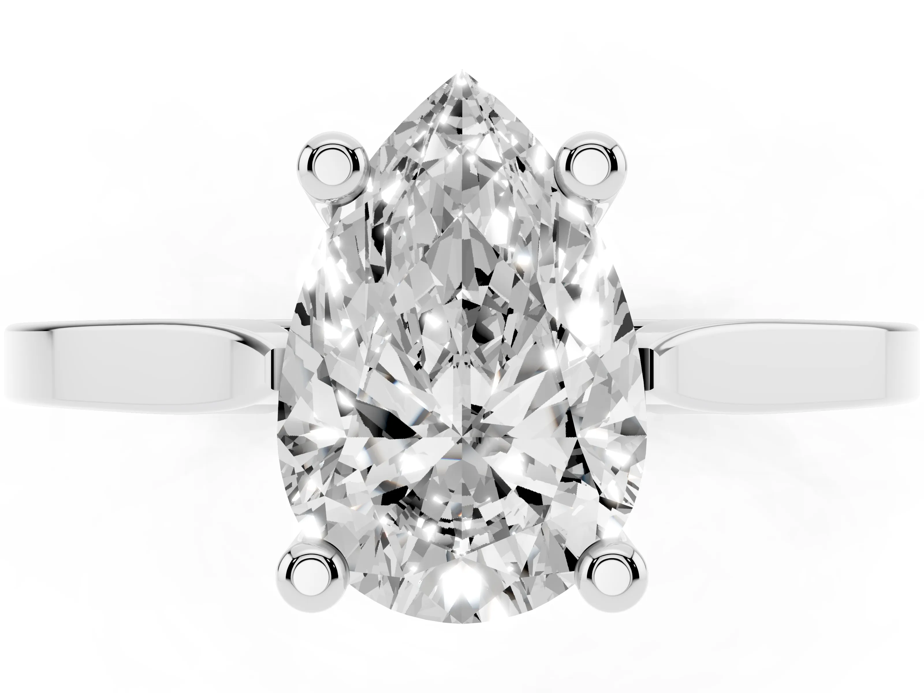 Pear Cut Diamond Solitaire Ring Set in Silver with Prong Setting and Tapered Band
