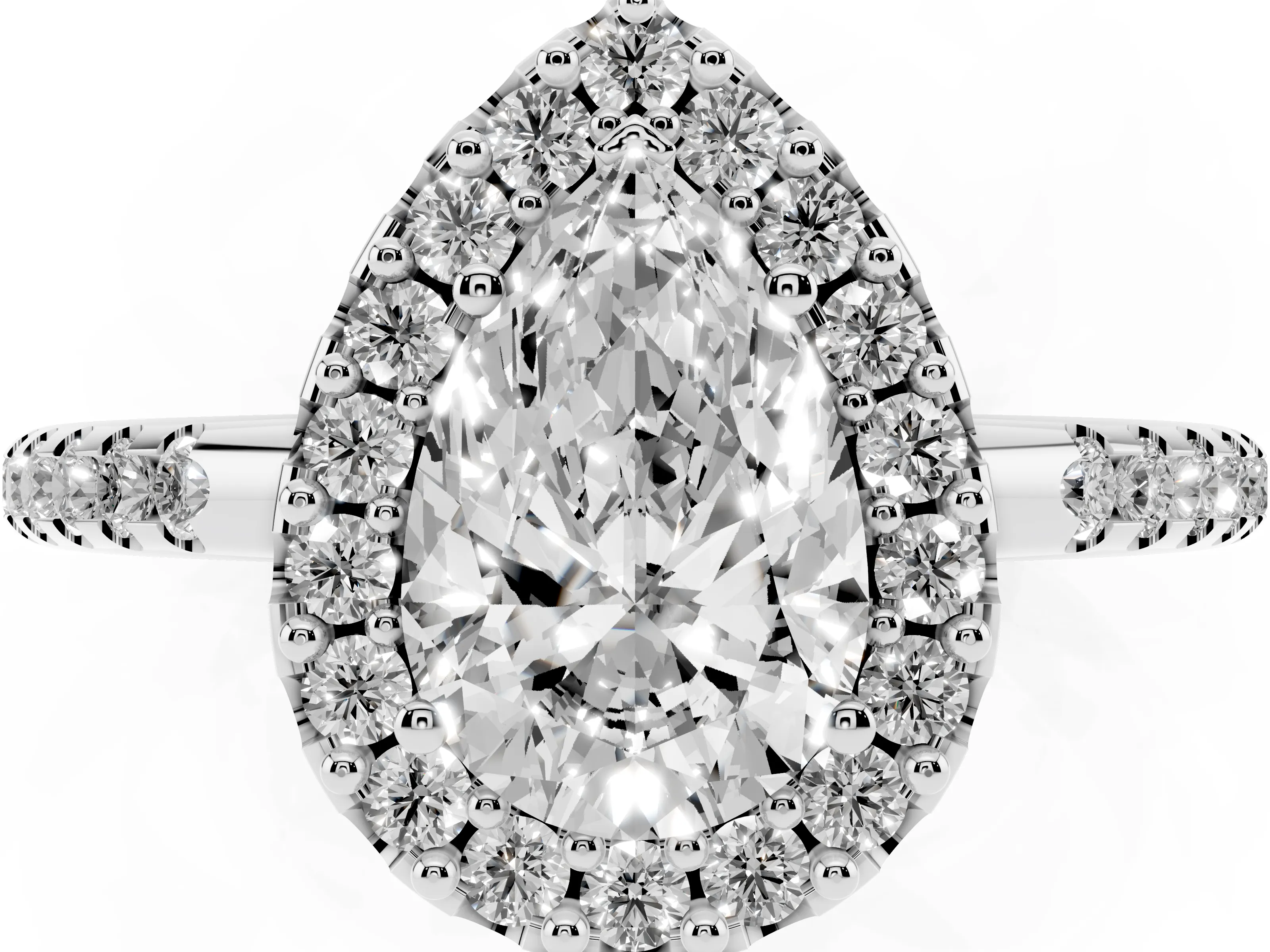 Pear Cut Diamond Pavé Halo Ring Set in Platinum with Prong Setting