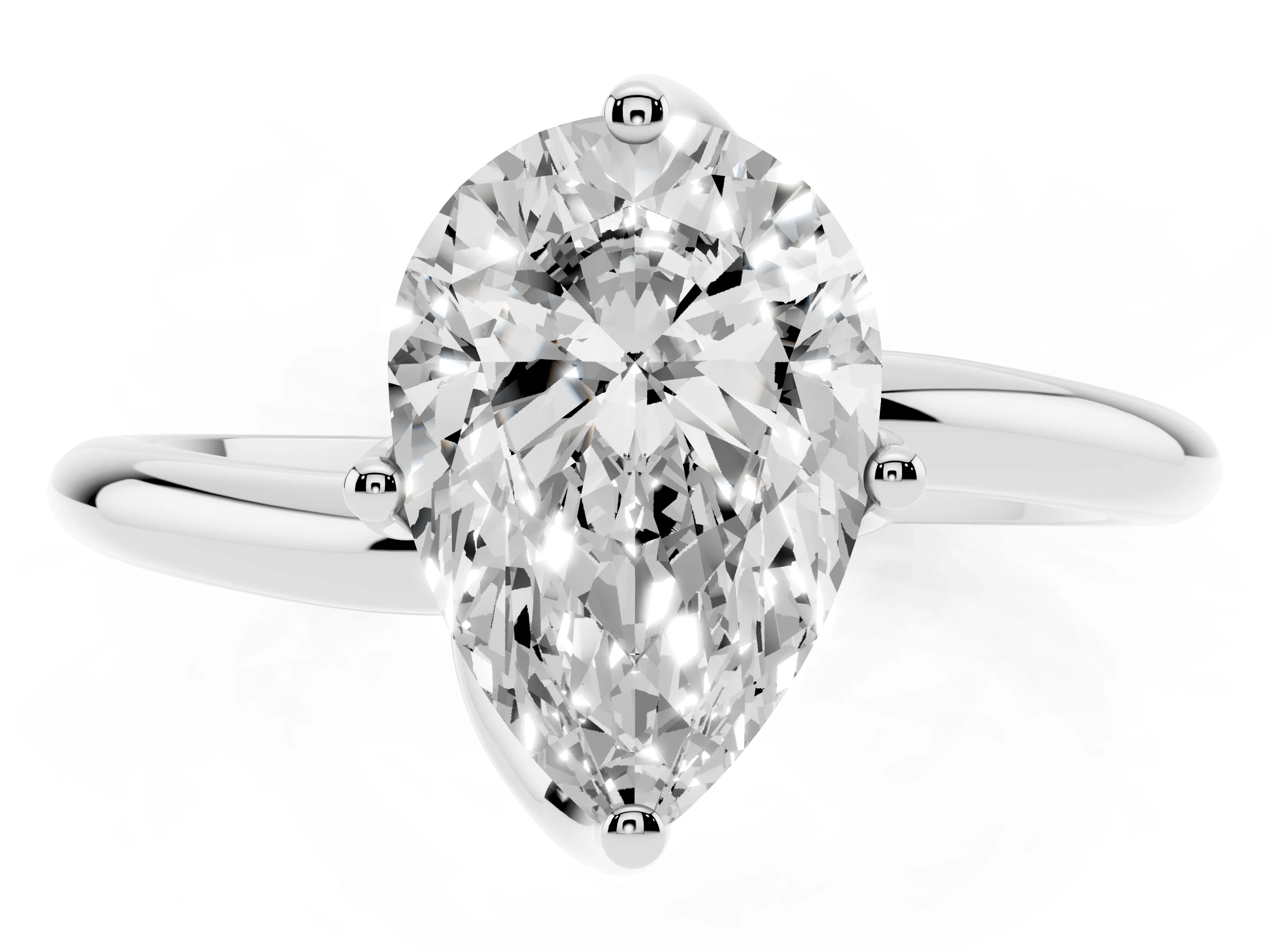 Pear Cut Diamond Solitaire Engagement Ring Set in Platinum with Classic Plain Band