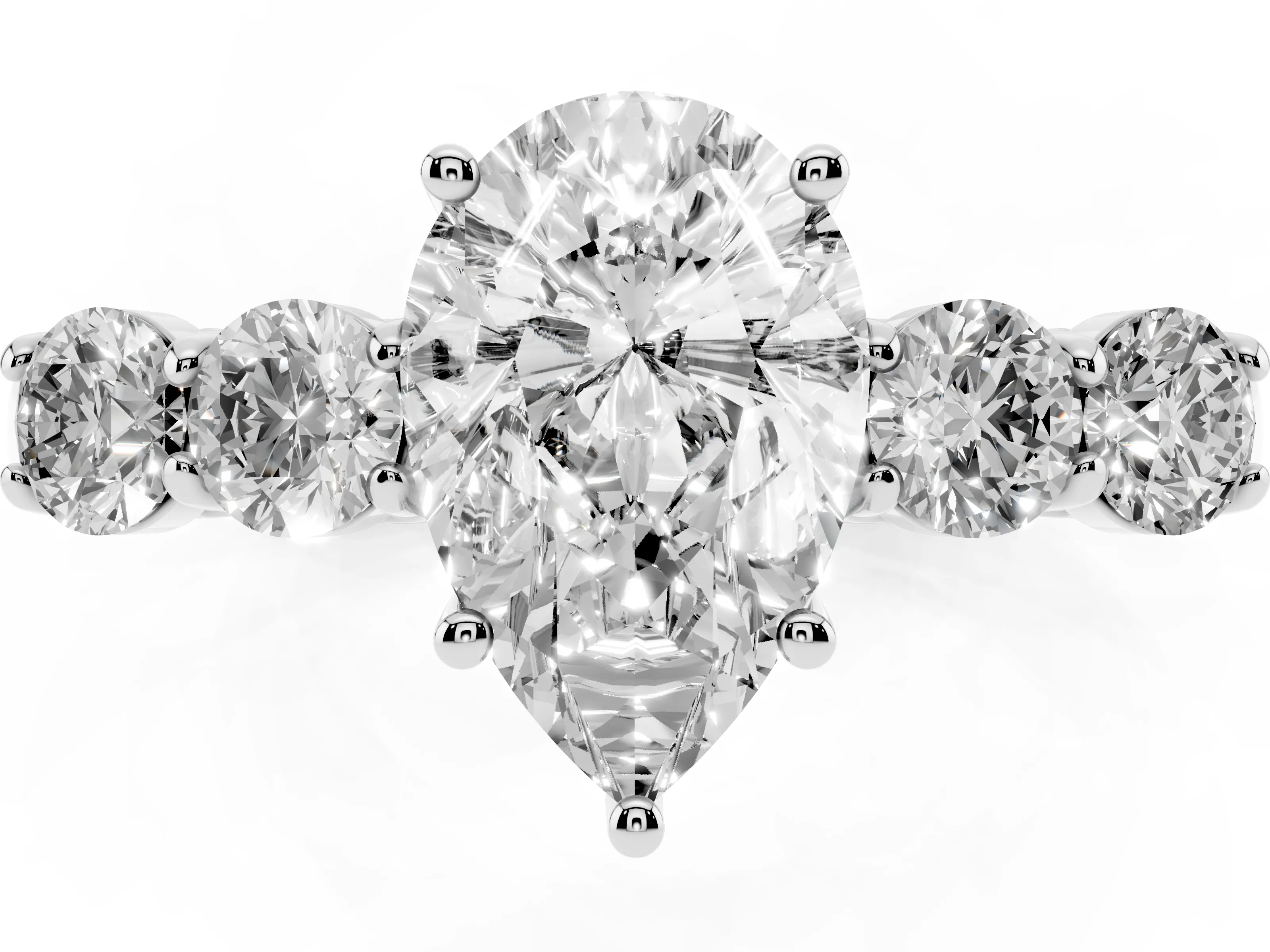 Pear Cut Diamond Five-Stone Prong Set Band Ring Set in White gold with Polished Band