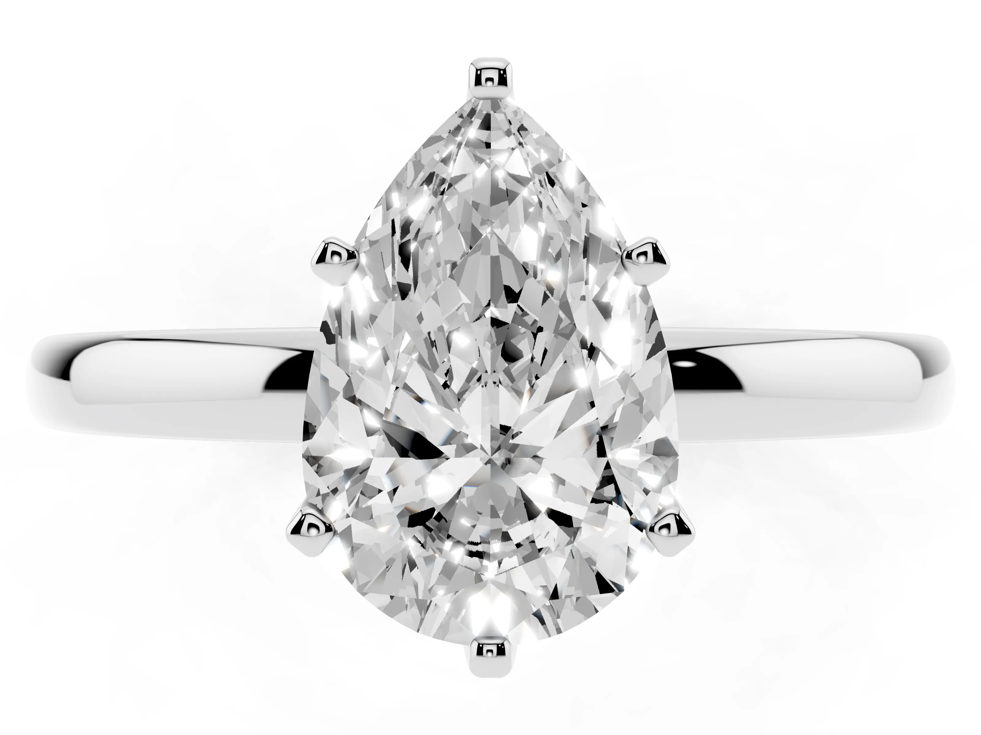 Pear Cut Diamond Solitaire Ring Set in White gold with Raised Prong Setting on a Classic Band