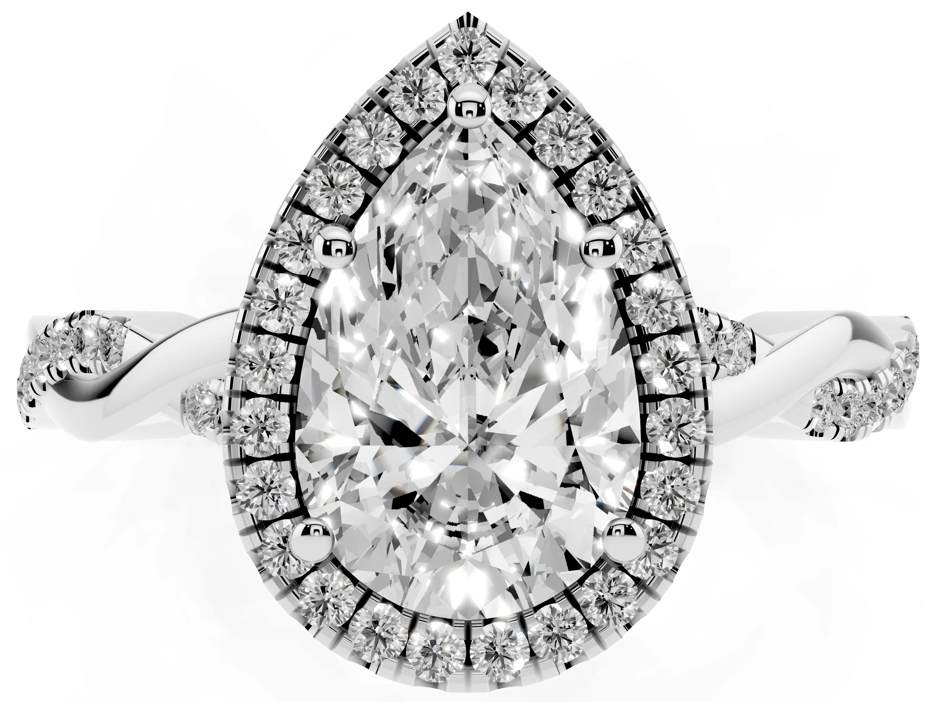 Pear Cut Diamond Halo Twisted Band Ring Set in Platinum with Prong Setting