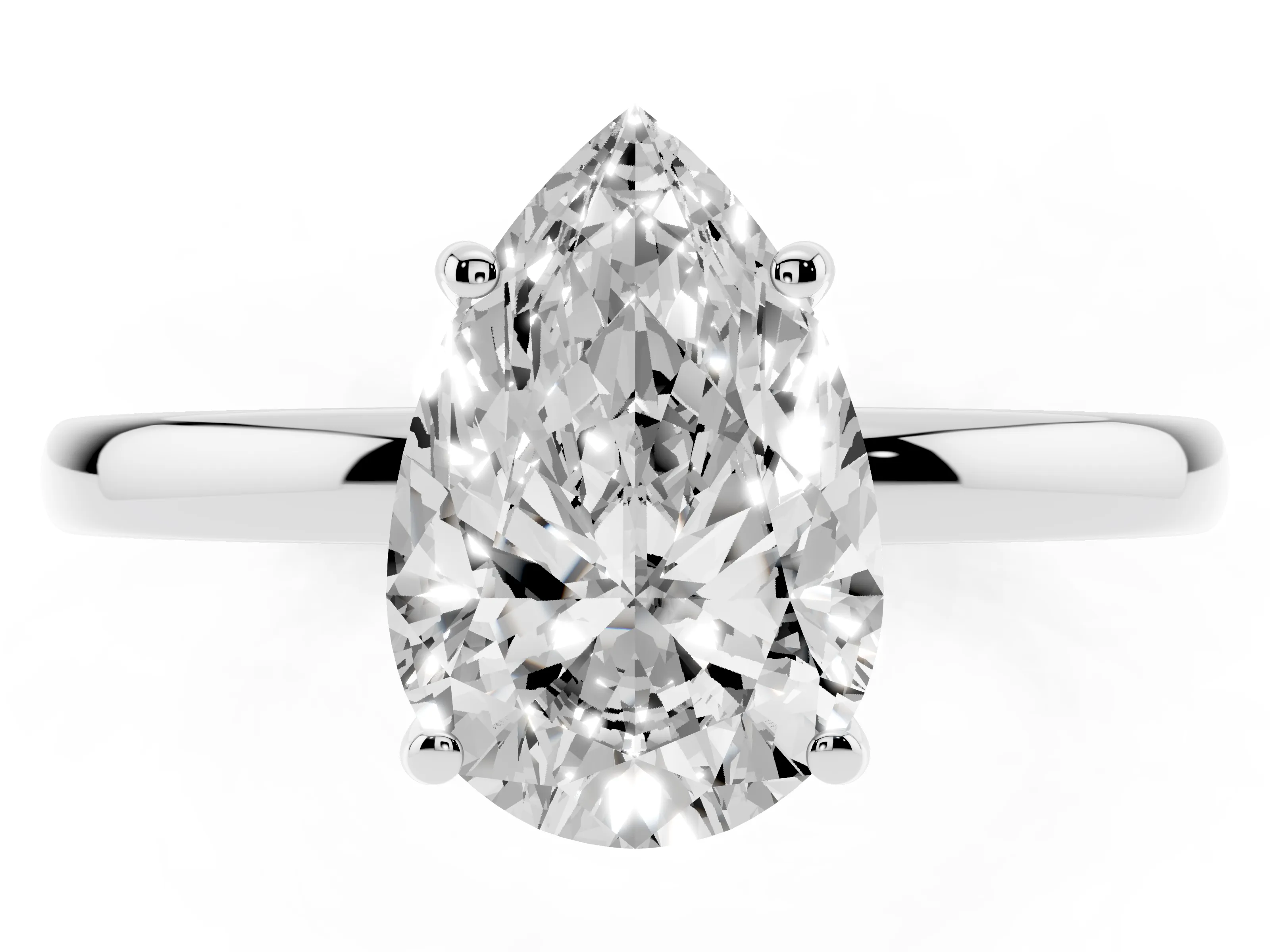Pear Cut Diamond Solitaire Ring Set in Platinum with Plain Band and Prong Setting
