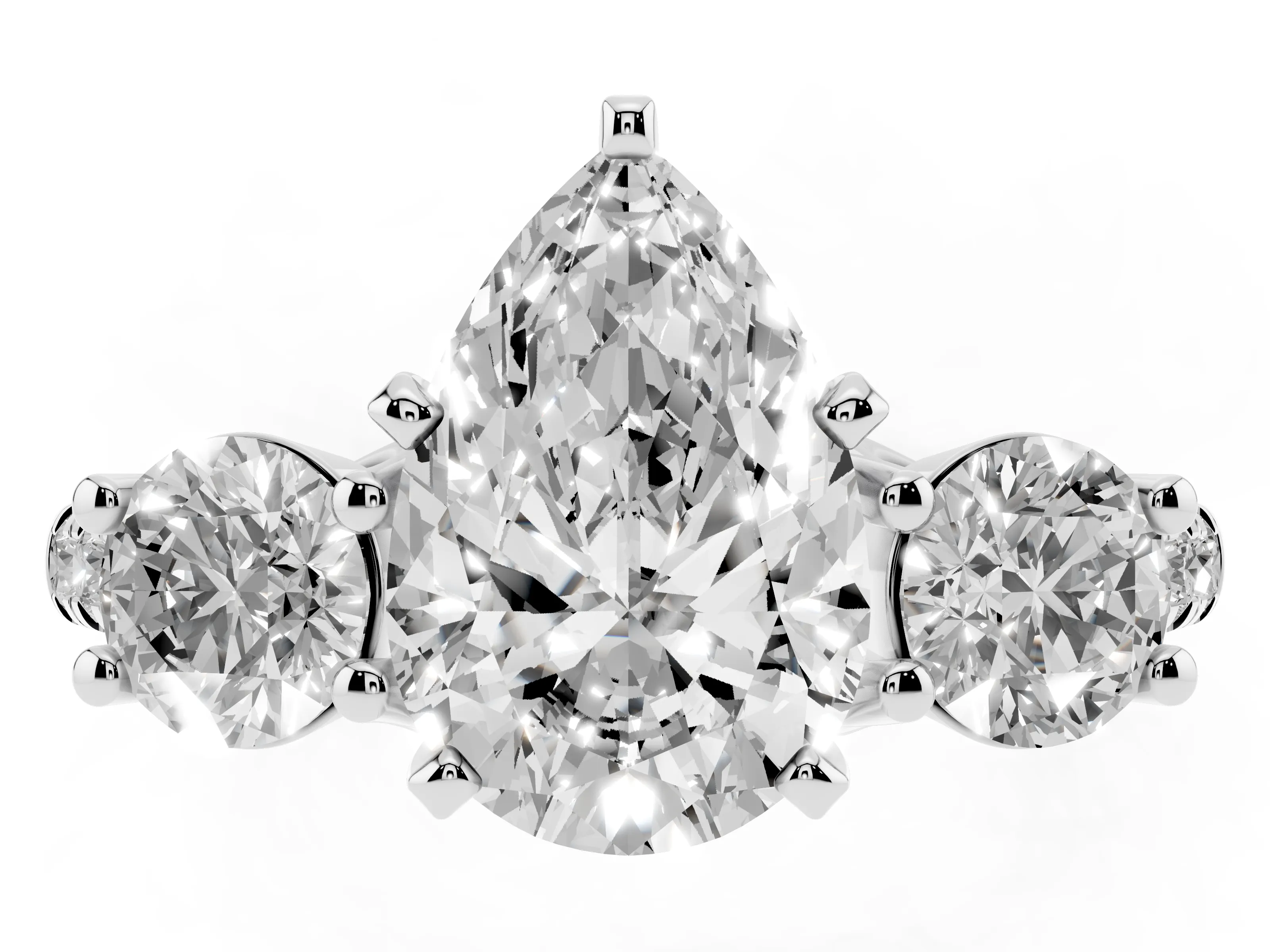 Three-Stone Pear Cut Diamond Pavé Band Ring Set in Silver with Prong-Set Trio