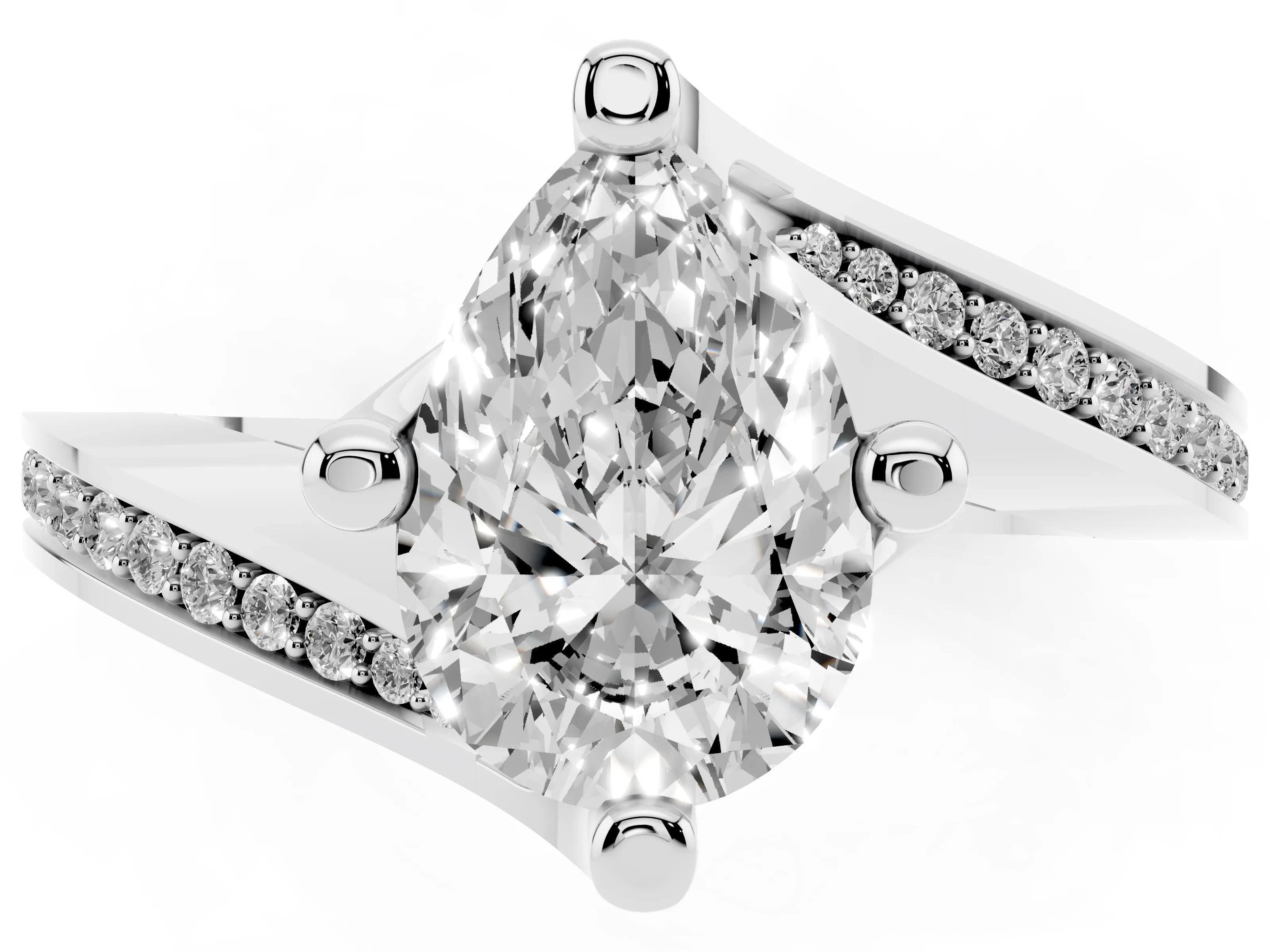 Pear Cut Diamond Solitaire Ring Set in Silver with Intertwined Pavé Twist Band