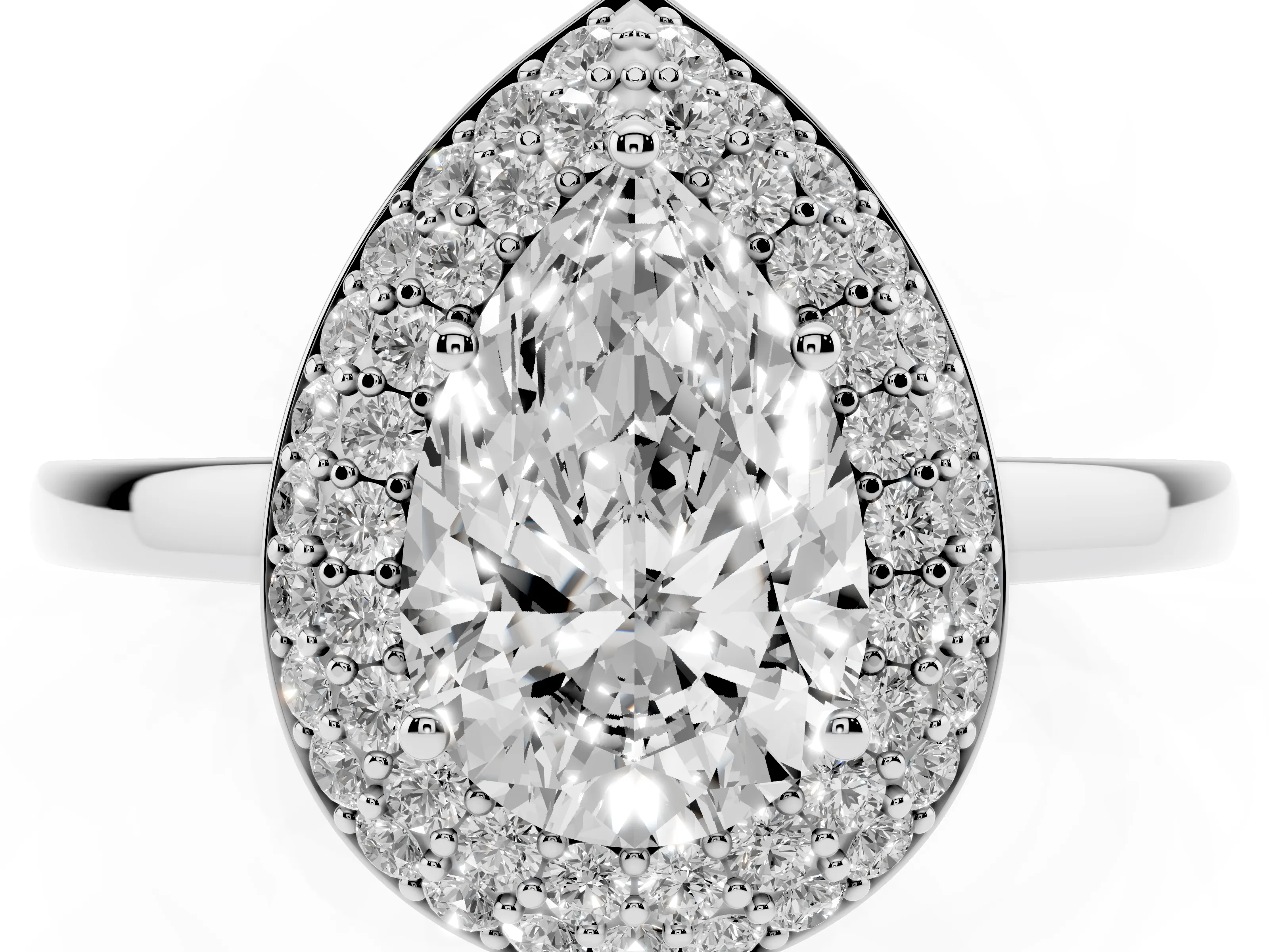 Pear Cut Diamond Halo Engagement Ring Set in Platinum with Solitaire Band and Prong Setting