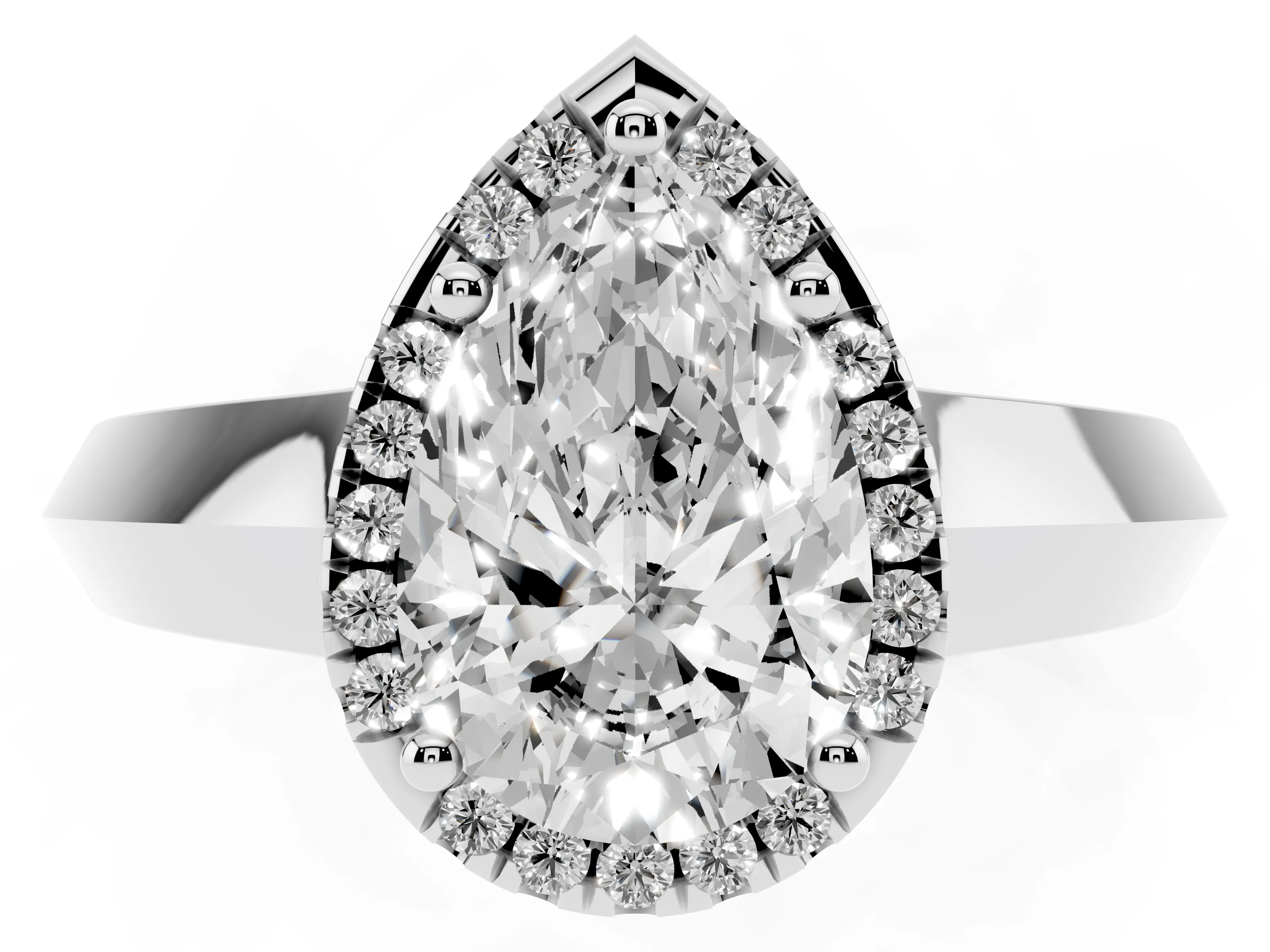 Pear Cut Diamond Halo Ring Set in Platinum with Cathedral Band and Prong Setting