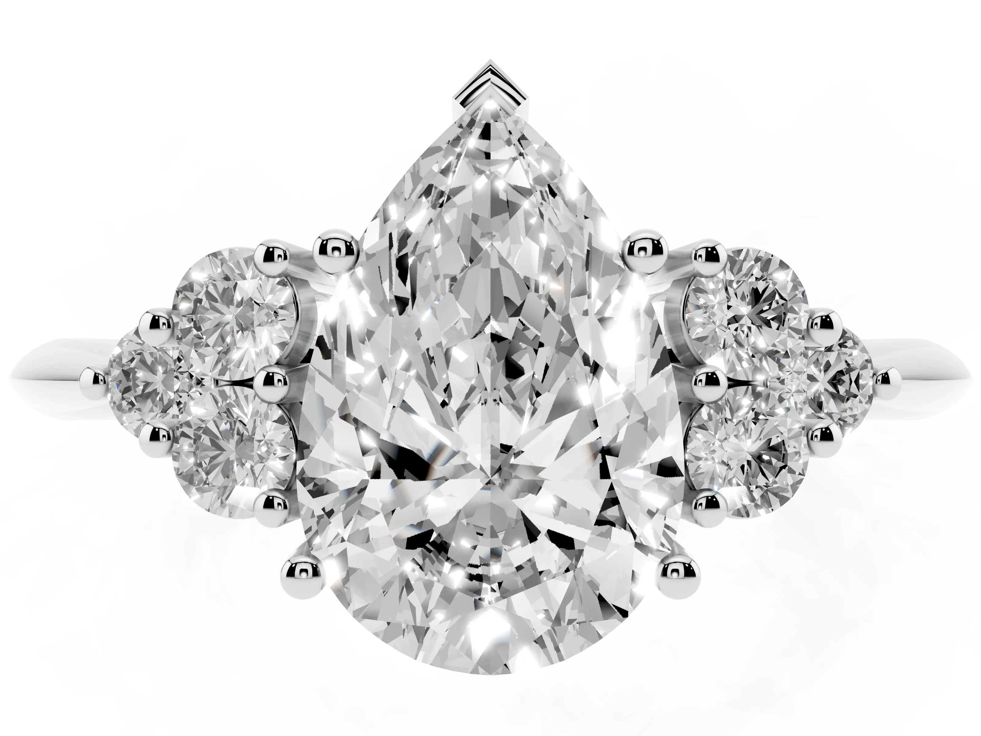 Pear Cut Diamond Cluster Ring Set in Platinum with Plain Band and Prong Setting