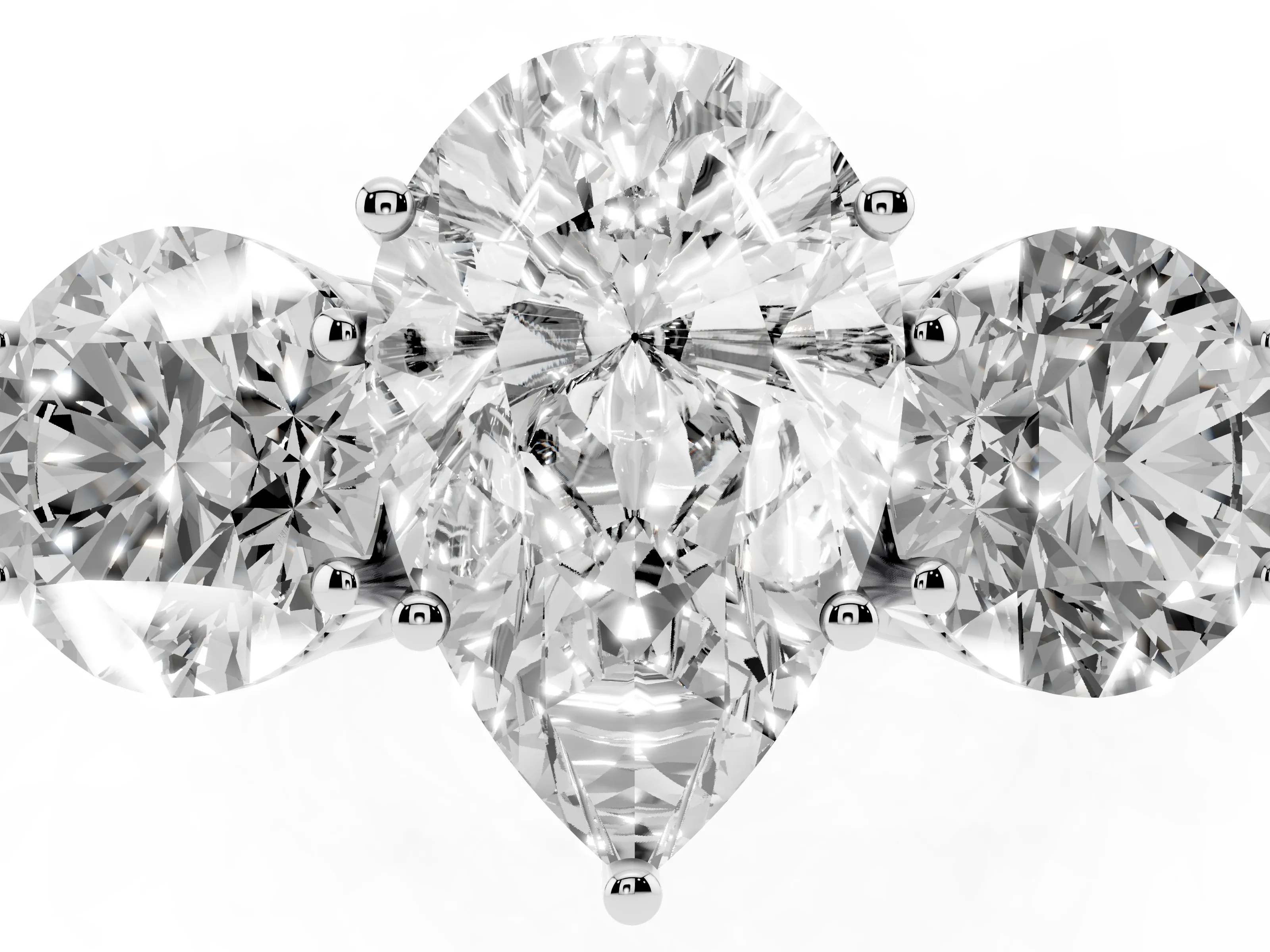 Pear Cut Diamond Three-Stone Engagement Ring Set in Silver with Polished Band