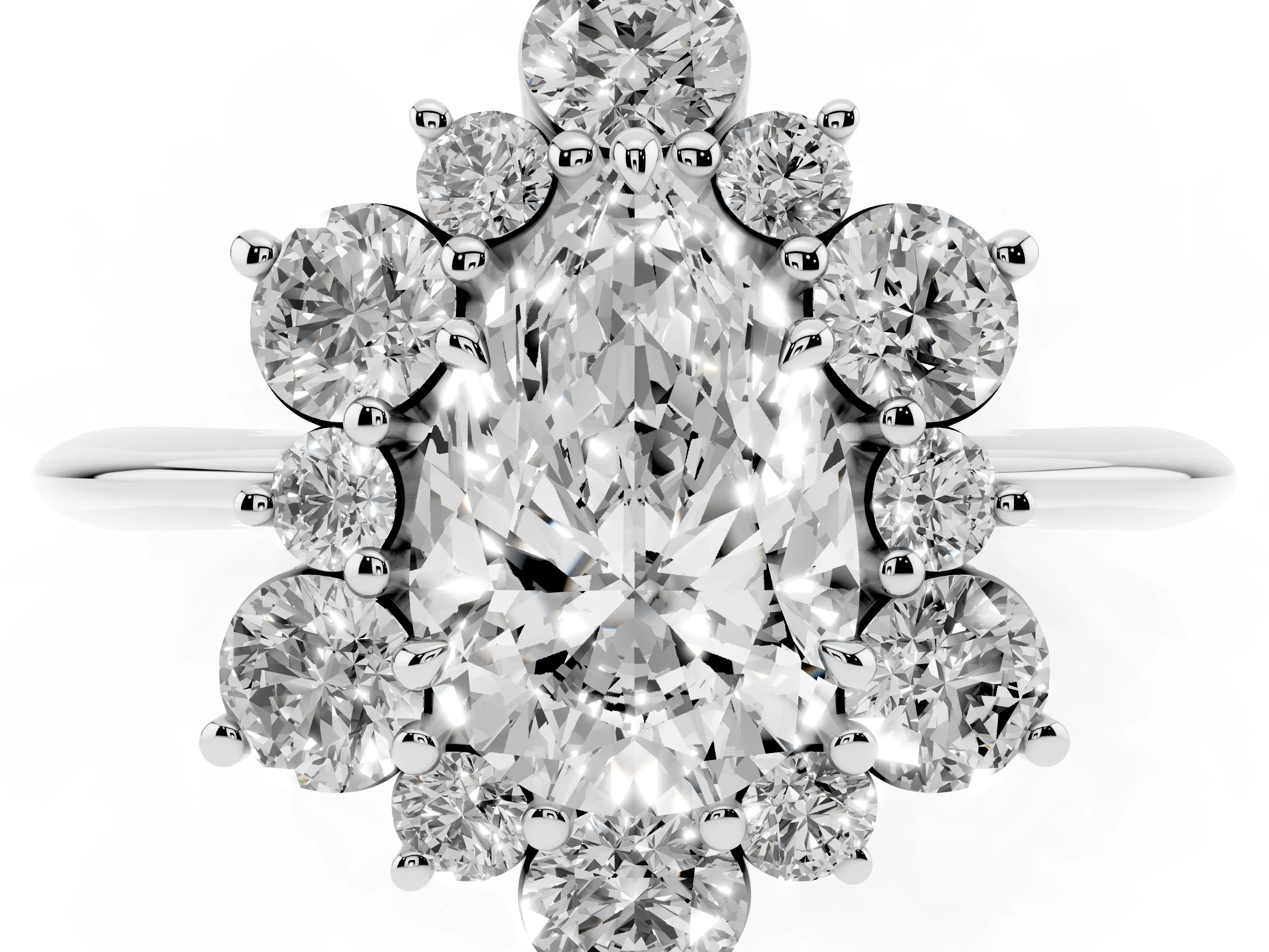 Pear Cut Diamond Cluster Halo Ring Set in Platinum with Solitaire Band and Prong Setting