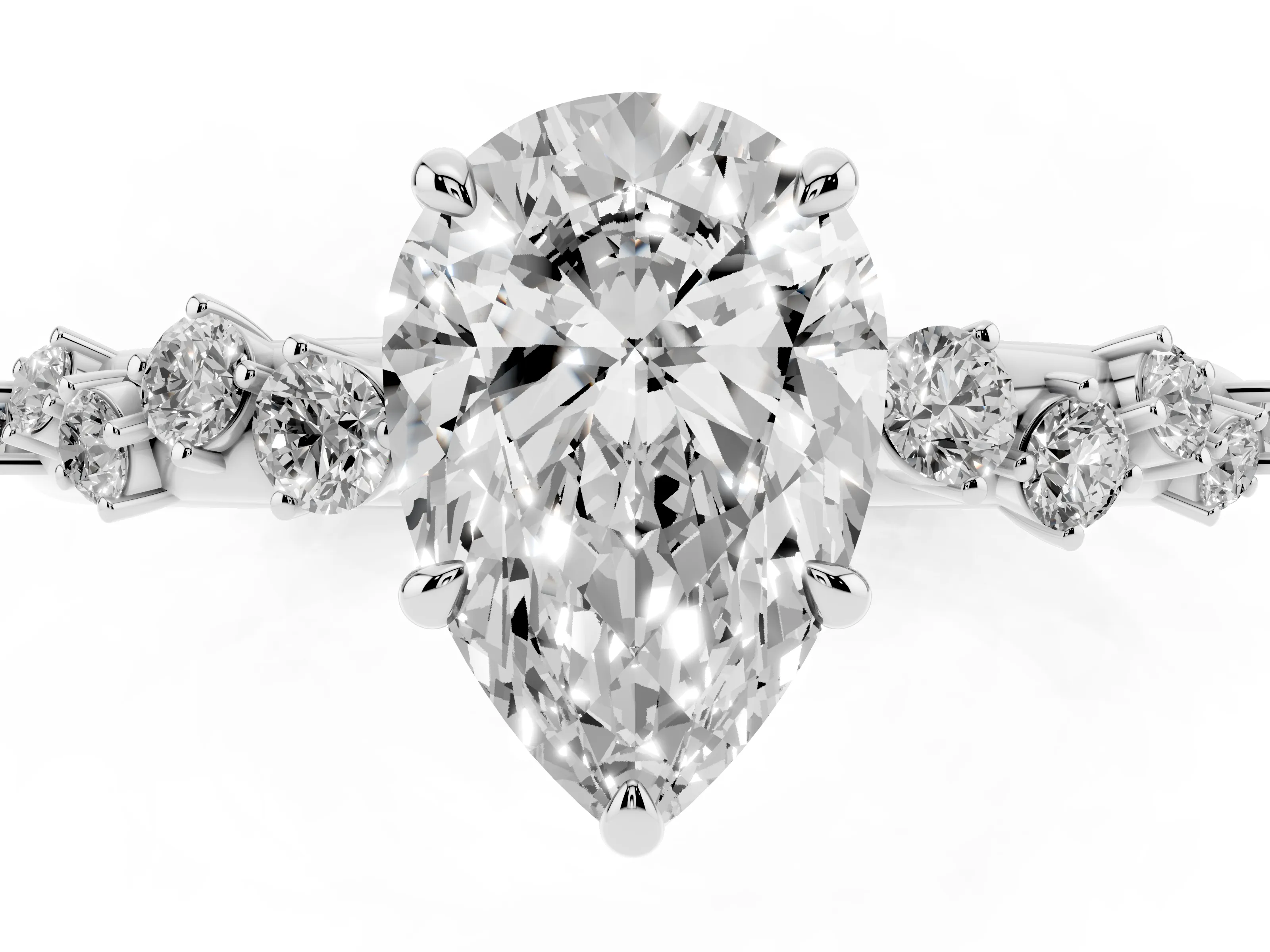 Pear Cut Diamond Cluster Solitaire Ring Set in Platinum with Prong Setting