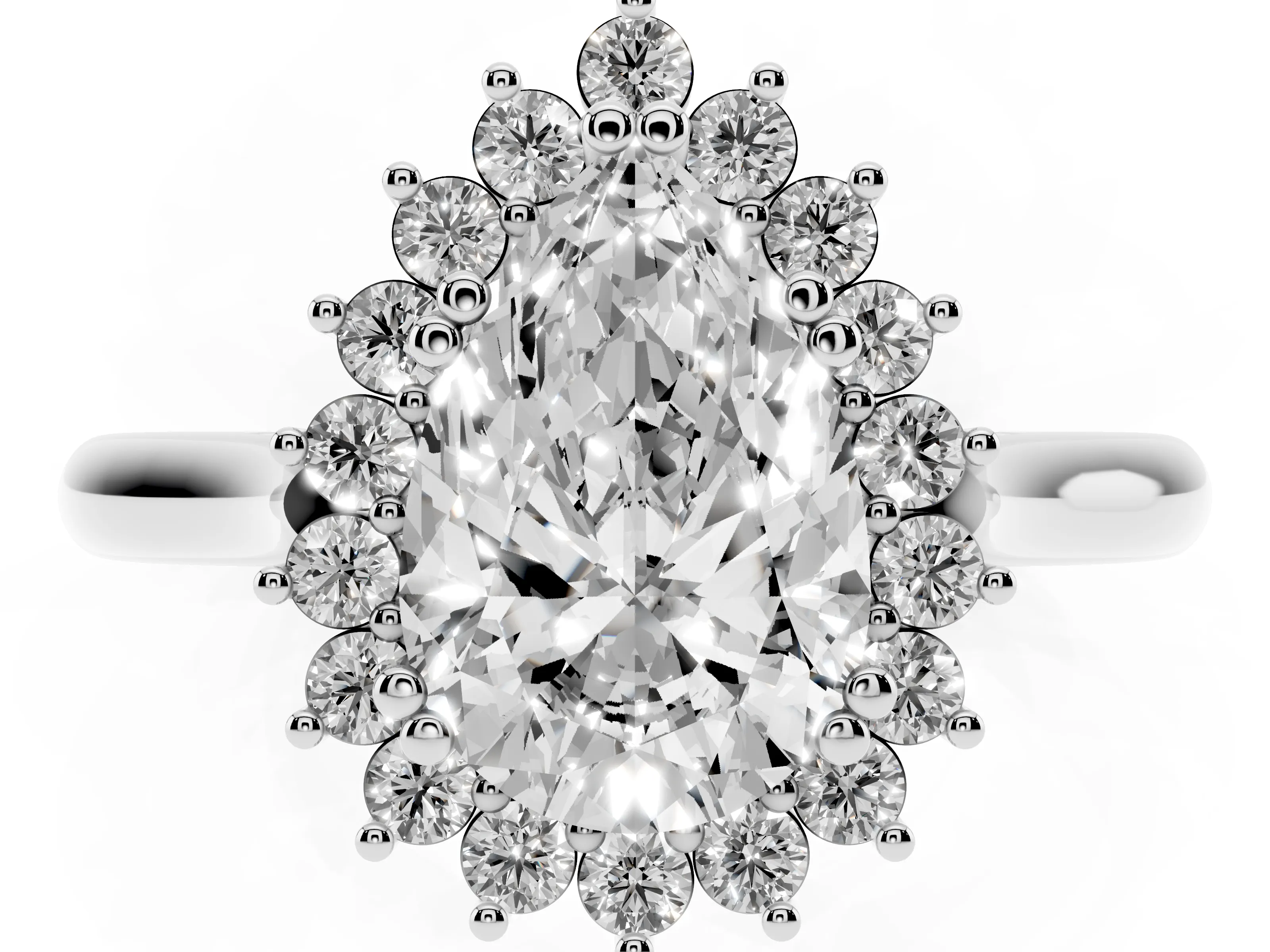 Pear Cut Diamond Halo Ring Set in Silver with Plain Solitaire Band and Prong Setting