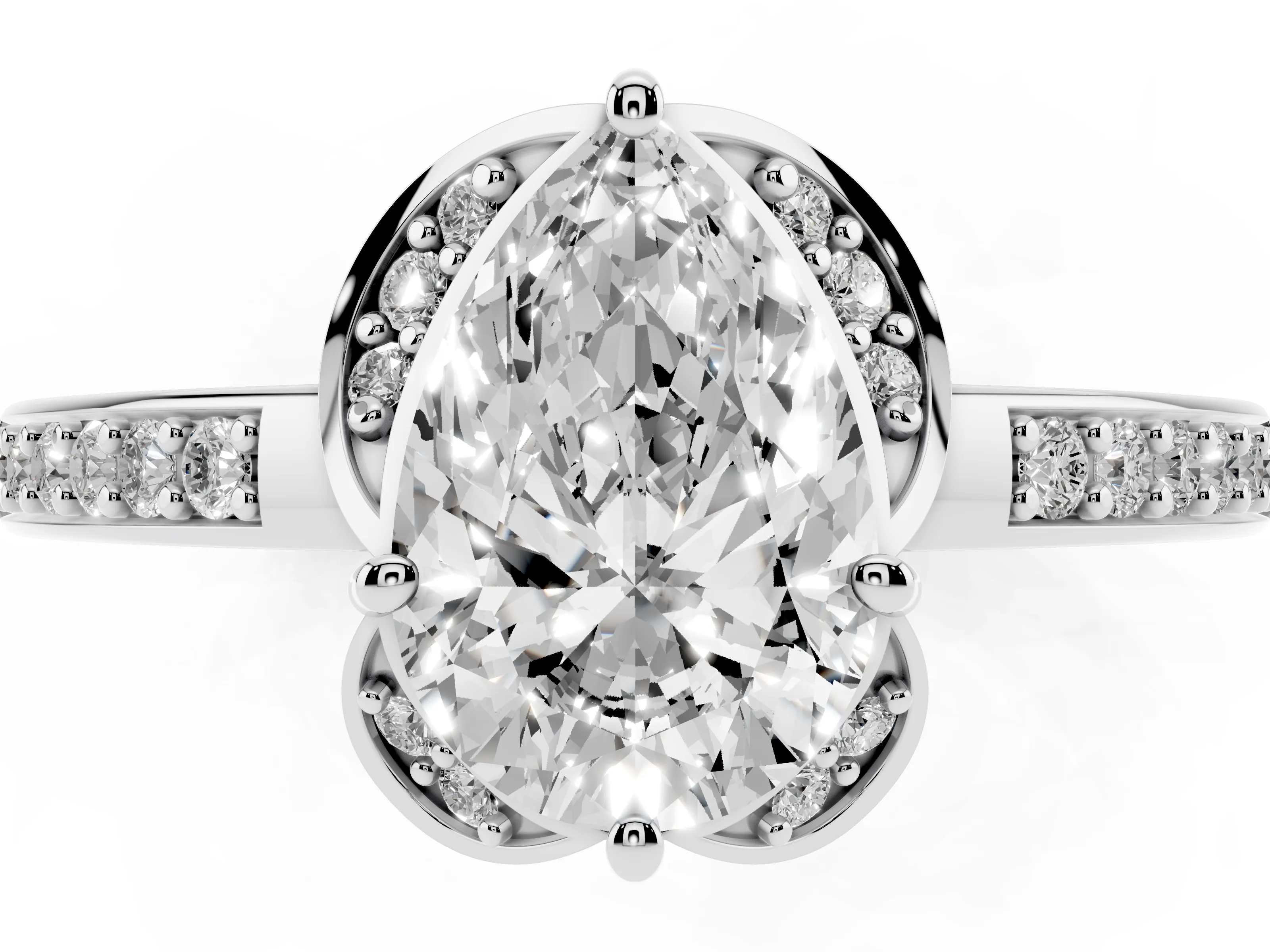 Pear Cut Diamond Halo Ring Set in Platinum with Channel Set Band and Prong Setting