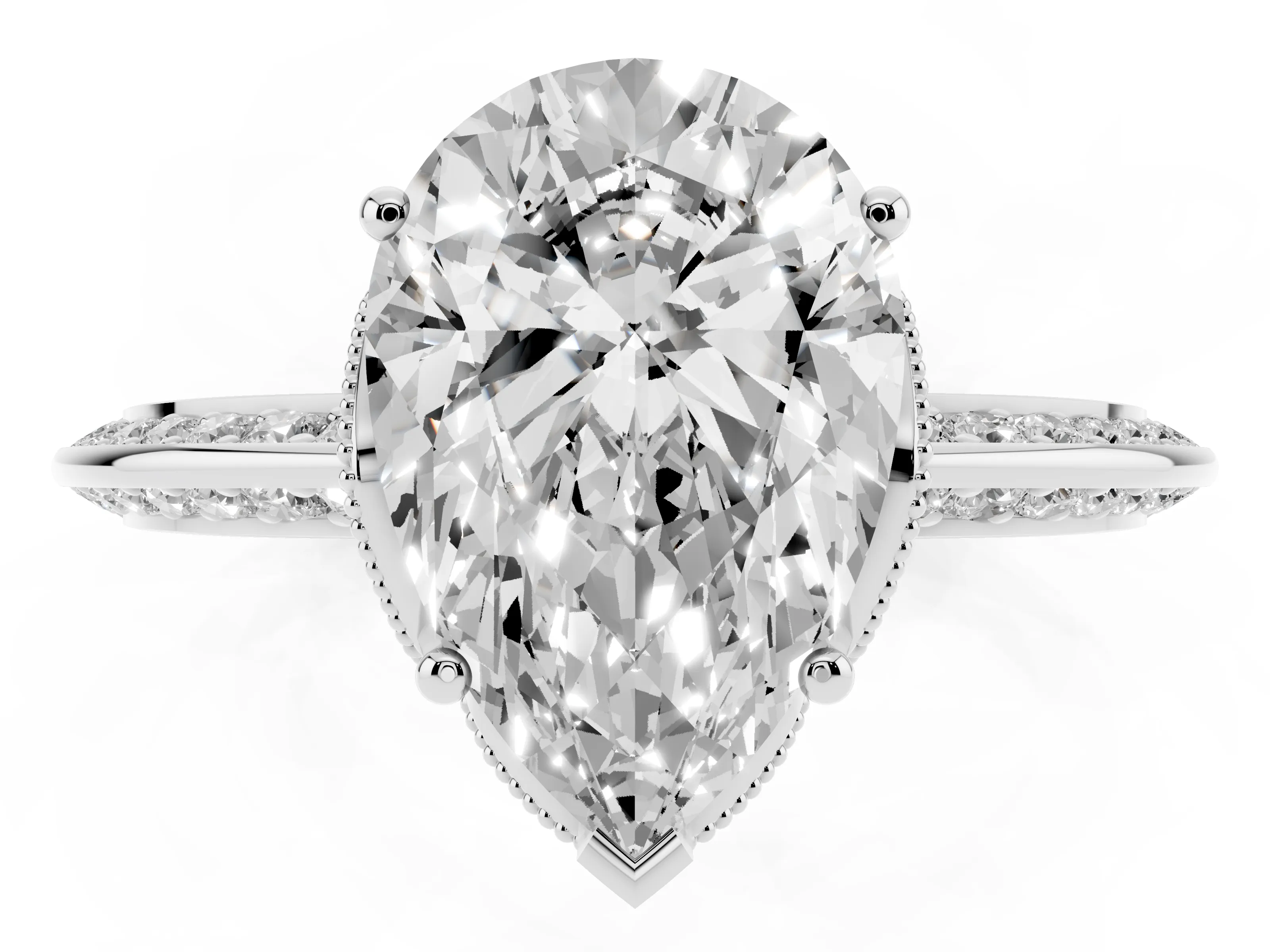 Pear Cut Diamond Solitaire Engagement Ring Set in Silver with Pavé Split Shank and Prong Setting