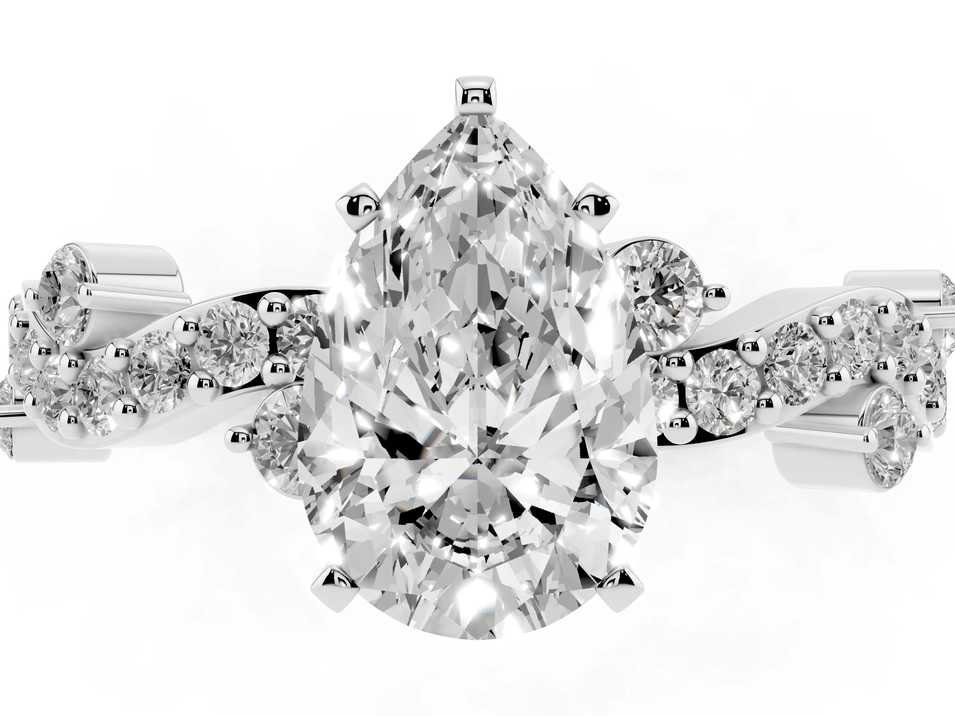 Pear Cut Diamond Solitaire Twisted Band Set in Silver with Pavé Setting