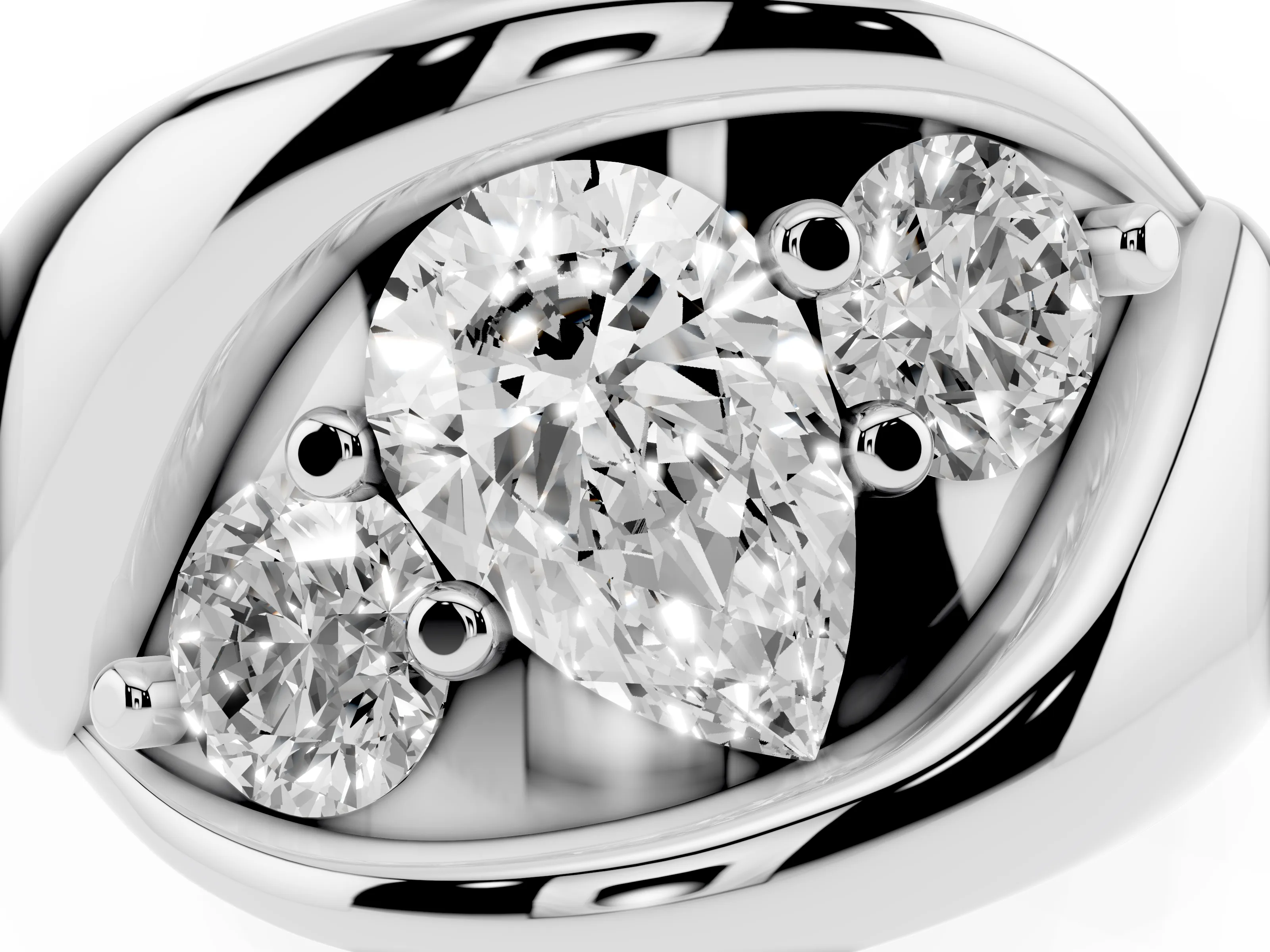 Pear Cut Diamond Channel-Set Crossover Ring Set in Platinum