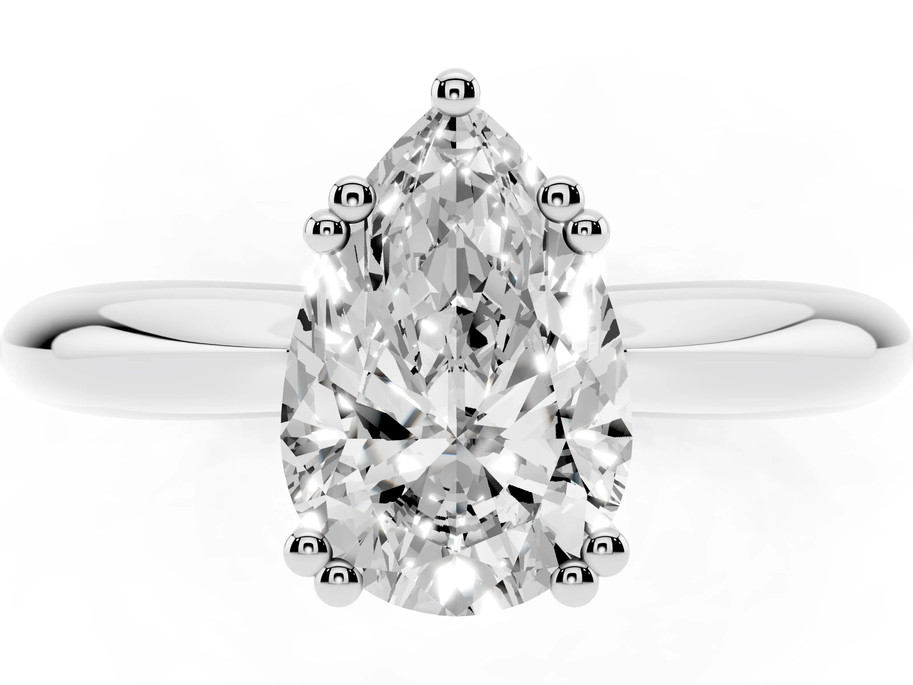 Pear Cut Diamond Solitaire Engagement Ring Set in Platinum with Tapered Band and Prong Setting