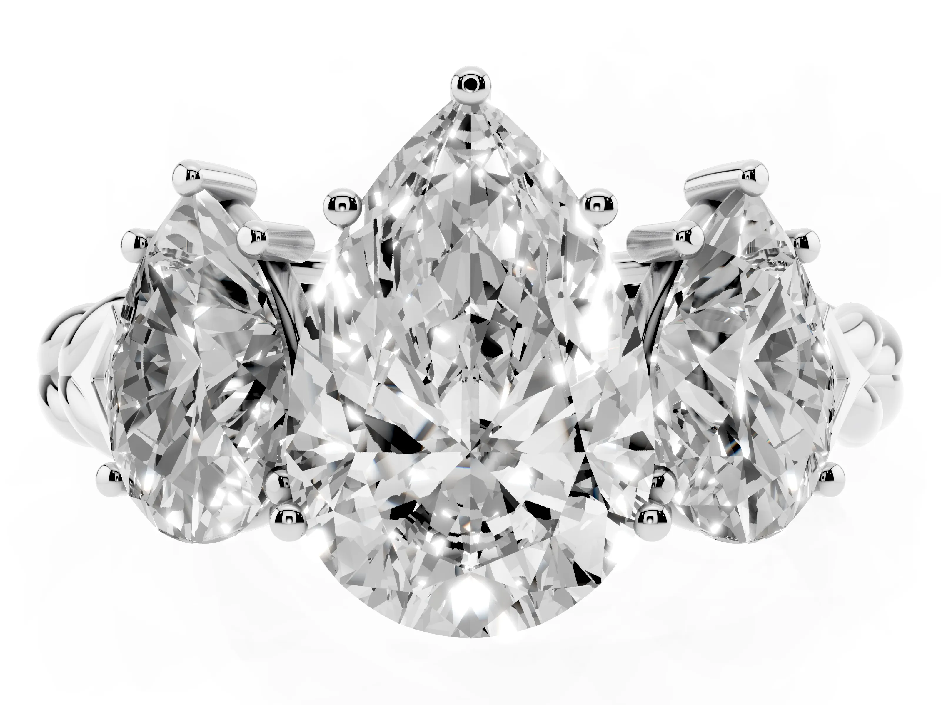 Pear Cut Diamond Three-Stone Ring Set in Platinum with Braided Band