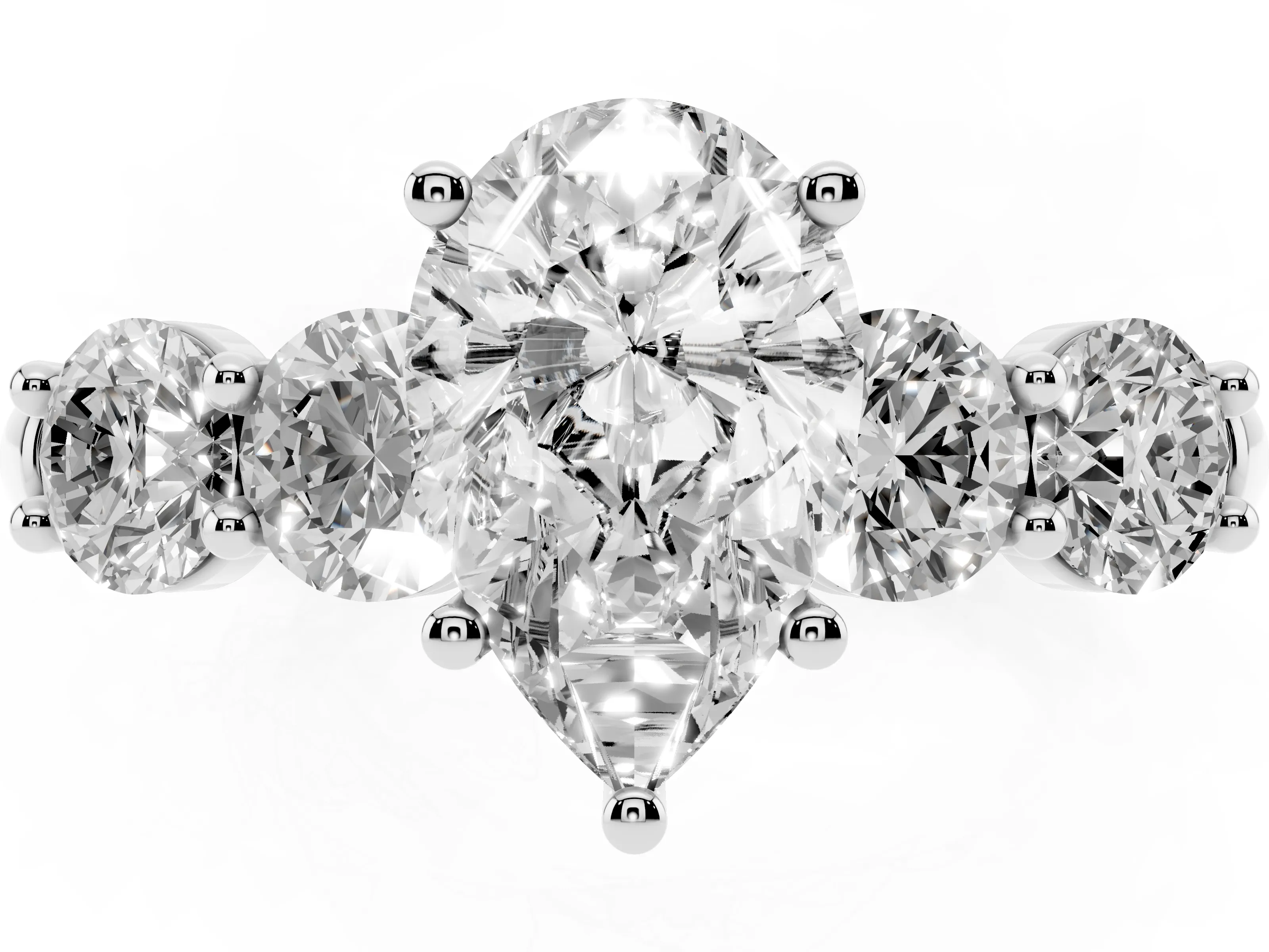 Pear Cut Diamond Five-Stone Prong Set Ring Set in Silver with Classic Band