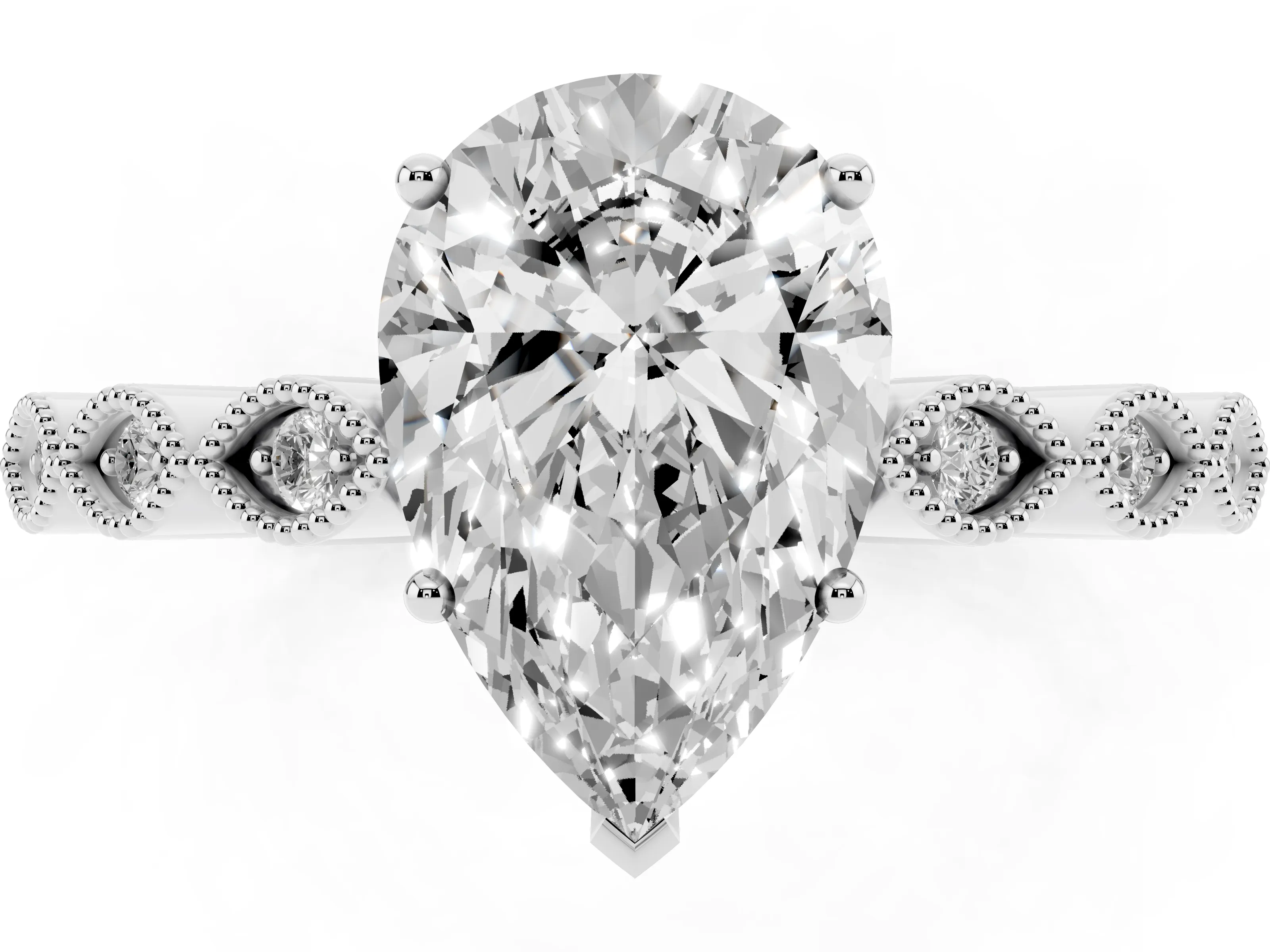 Pear Cut Diamond Solitaire Ring Set in Silver with Infinity Twist Pavé Band